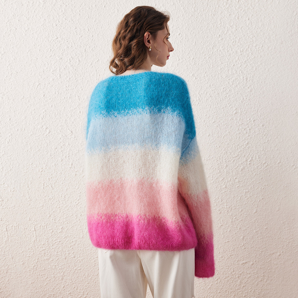 Mohair Gradient Color Block Fluffy Knit Sweater