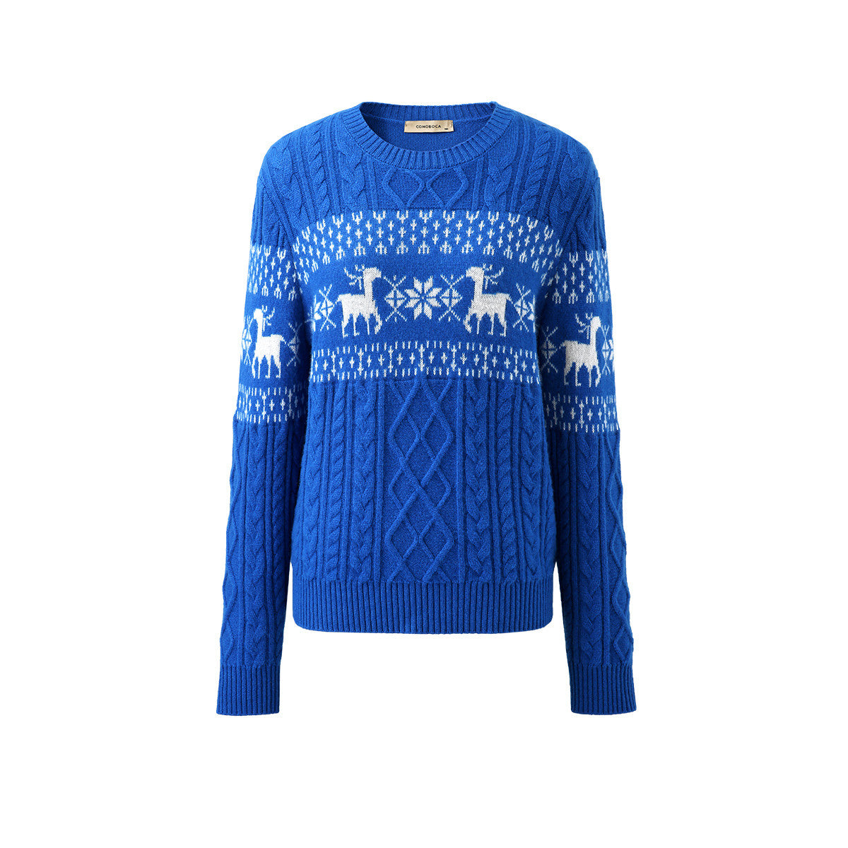 100% Cashmere Cozy Reindeer Fair Isle Knit Sweater