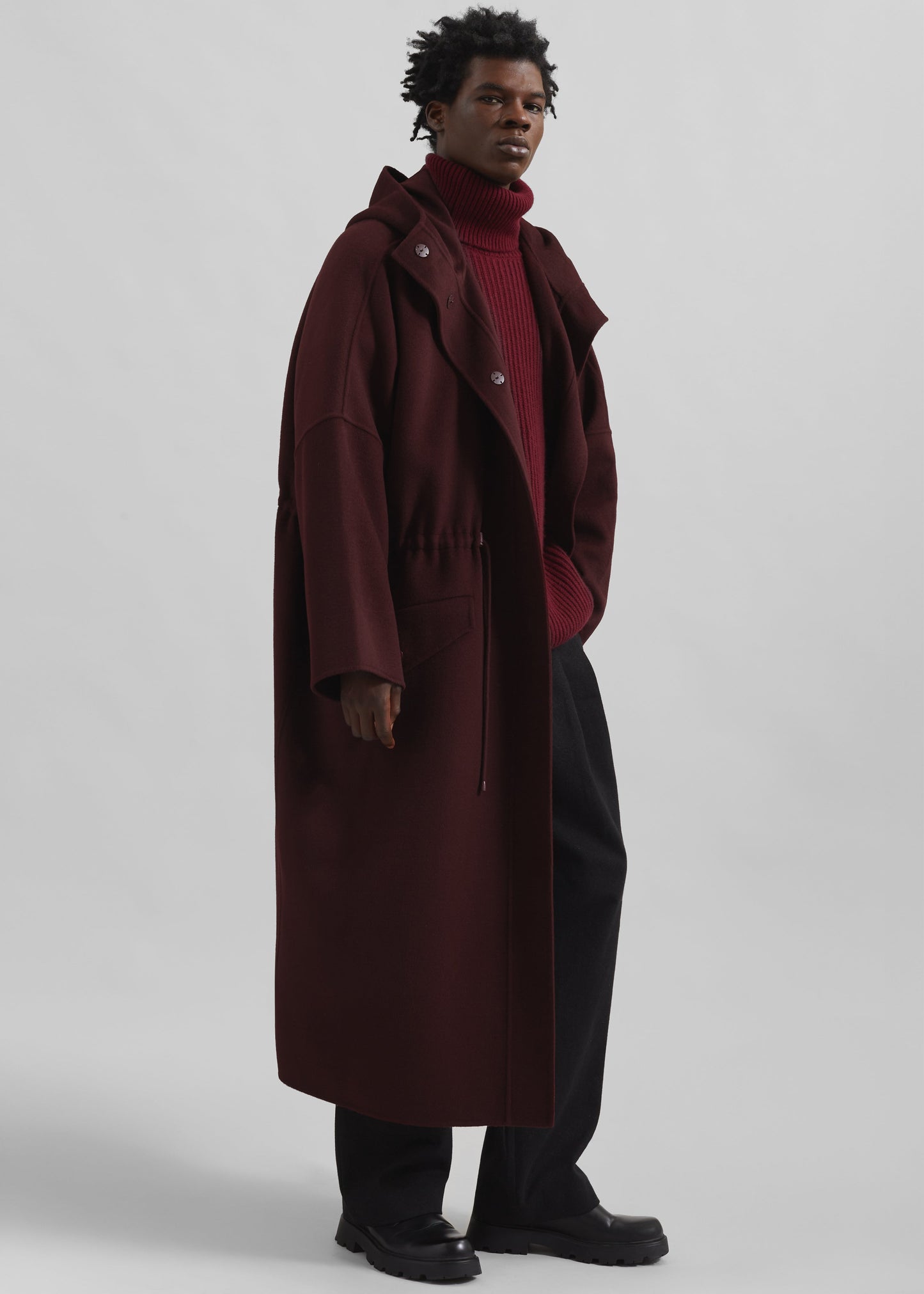 Alida Hooded Long Coat - Burgundy