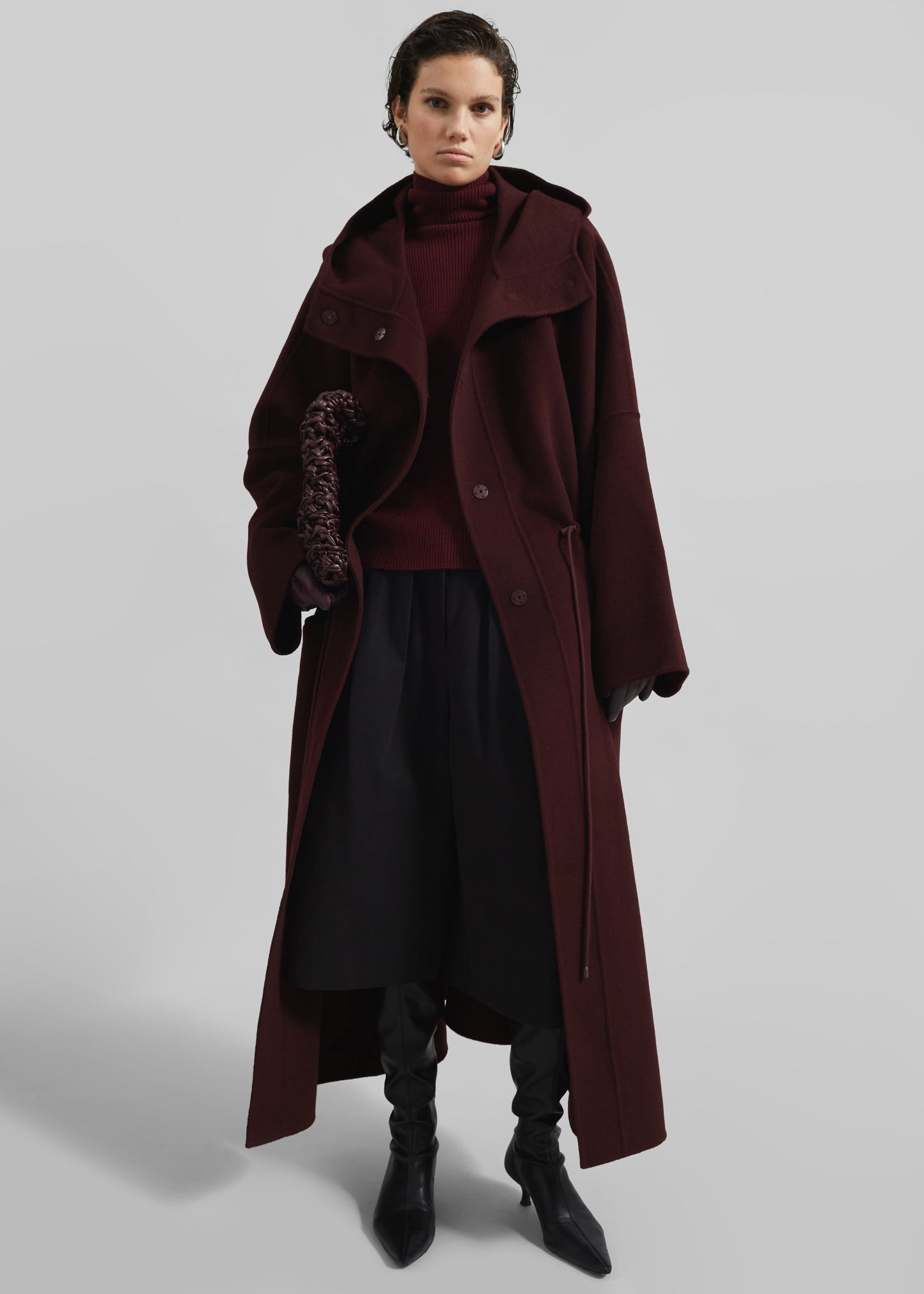 Alida Hooded Long Coat - Burgundy