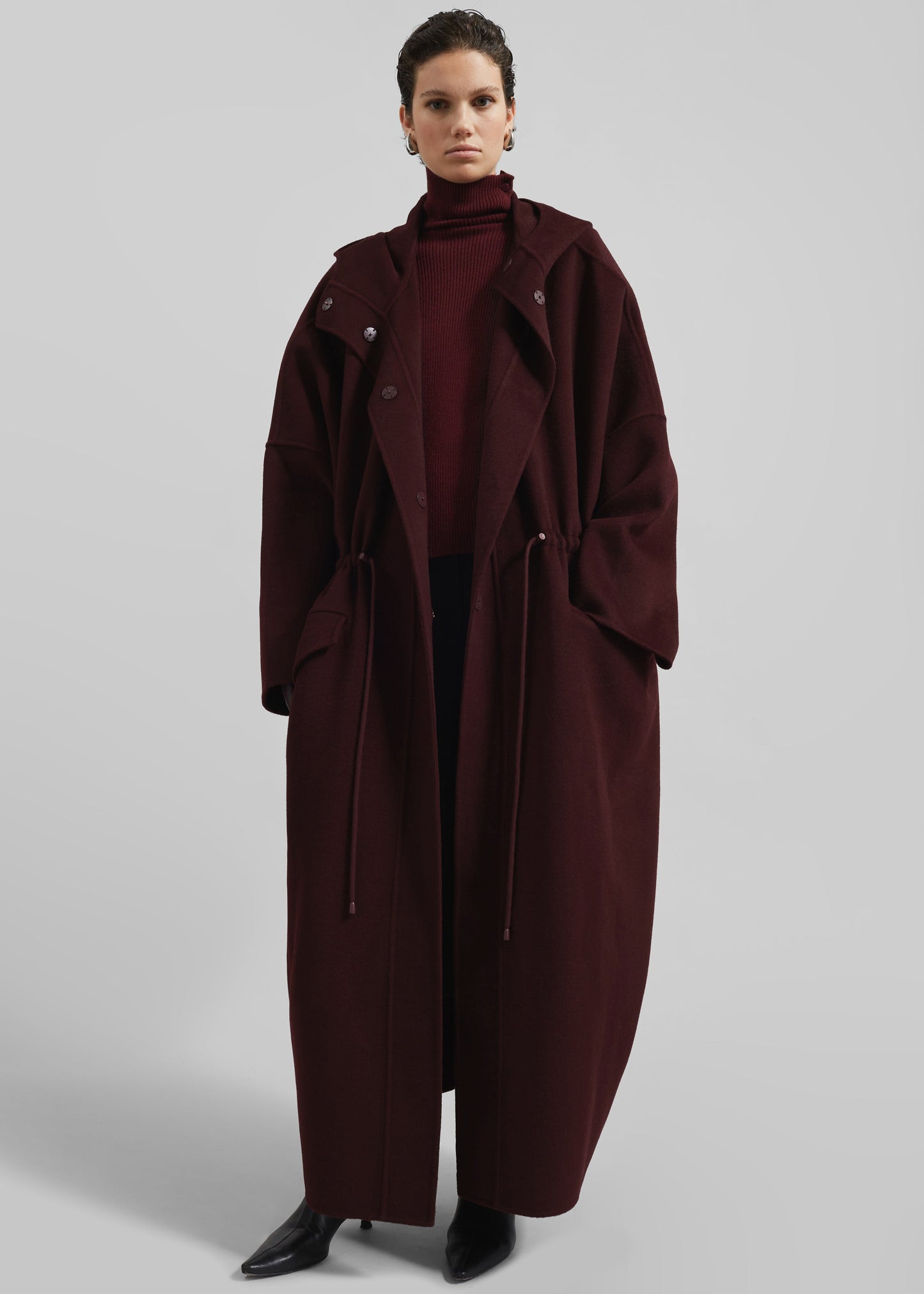 Alida Hooded Long Coat - Burgundy