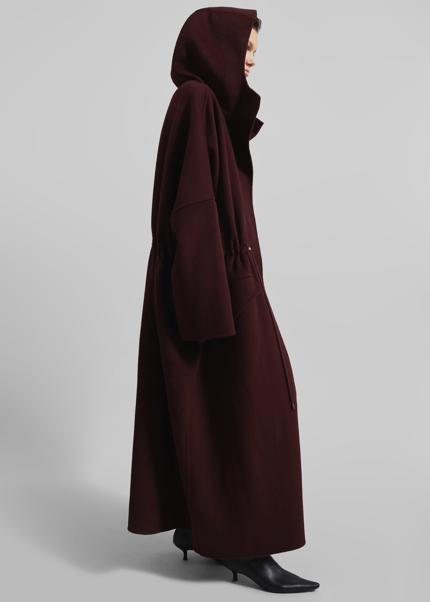 Alida Hooded Long Coat - Burgundy