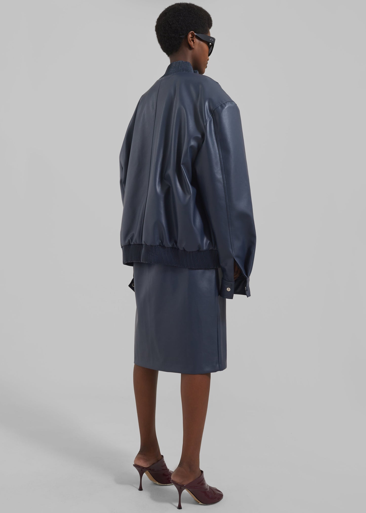 Arley Oversized Faux Leather Bomber - Navy