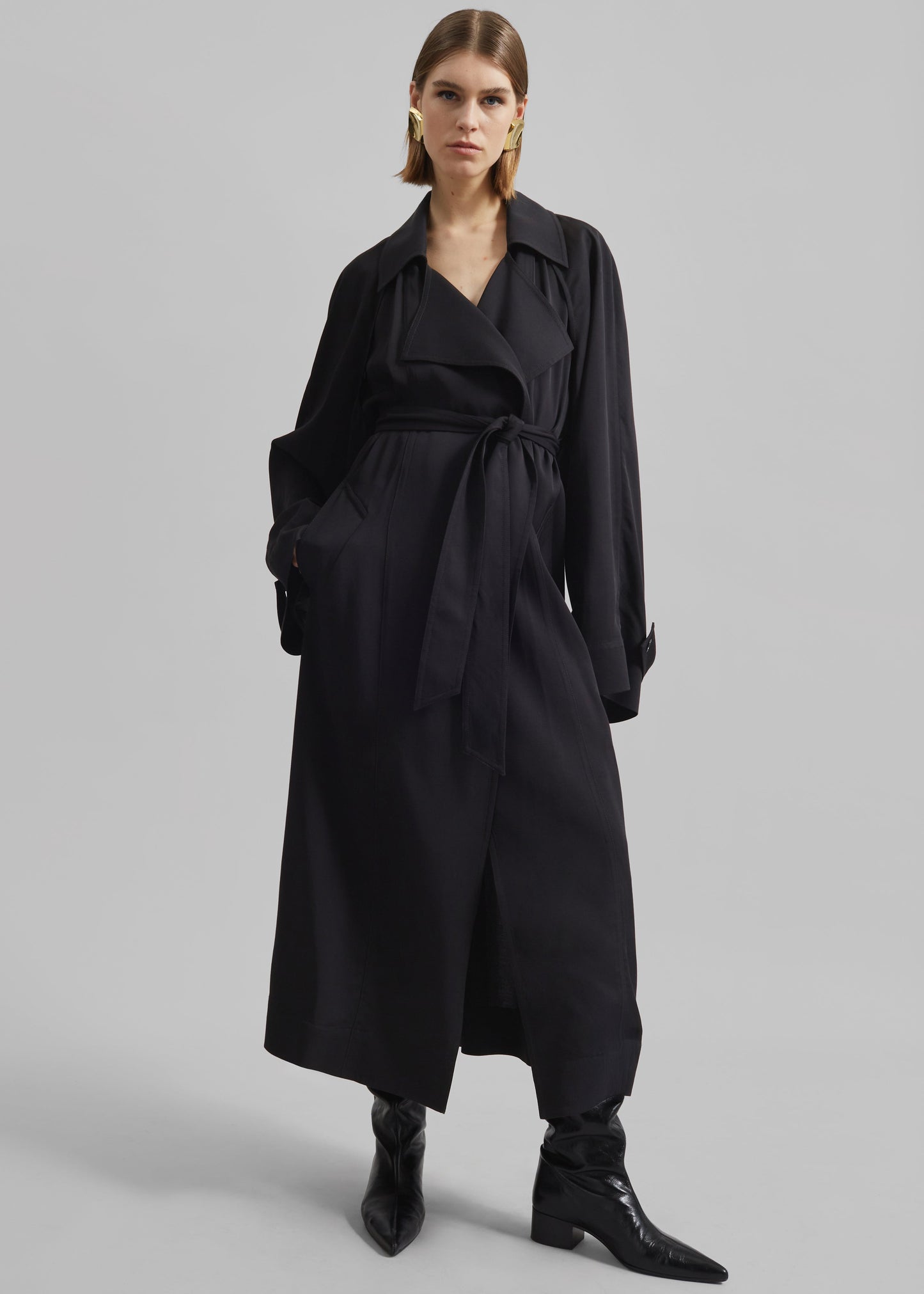 Astoria Cut-Out Raglan Sleeve Trench Coat - Black