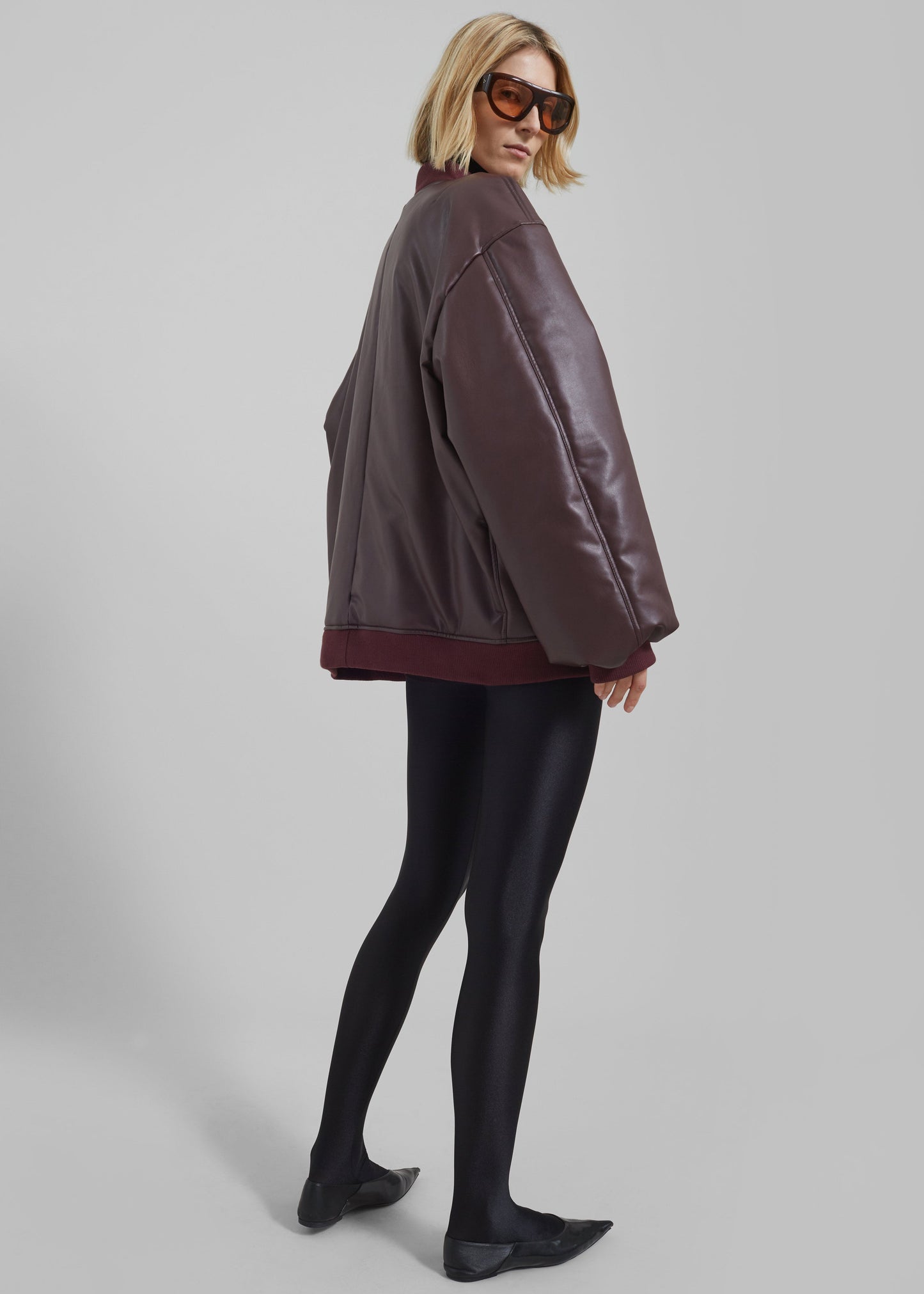 Astra Faux Leather Bomber Jacket - Burgundy