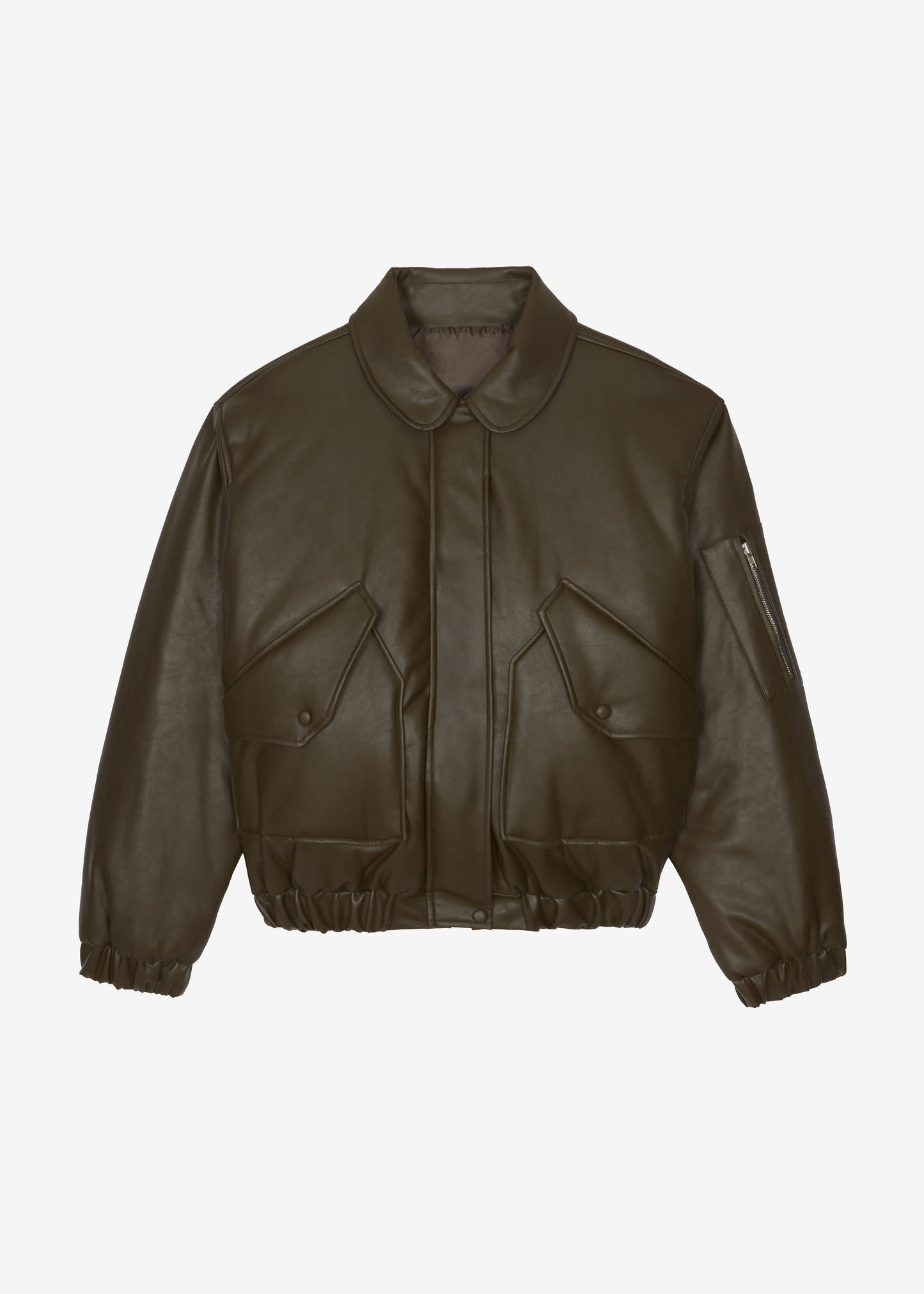 Blane Faux Leather Padded Bomber Jacket - Khaki Brown