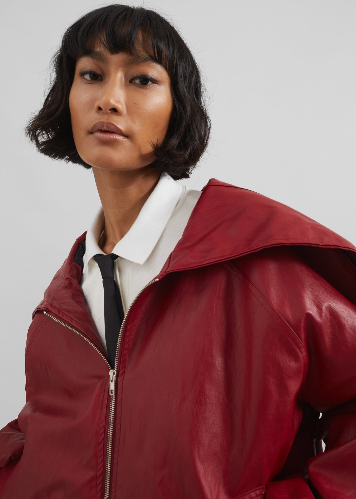 Burnaby Faux Leather Zip-Up Hoodie - Red