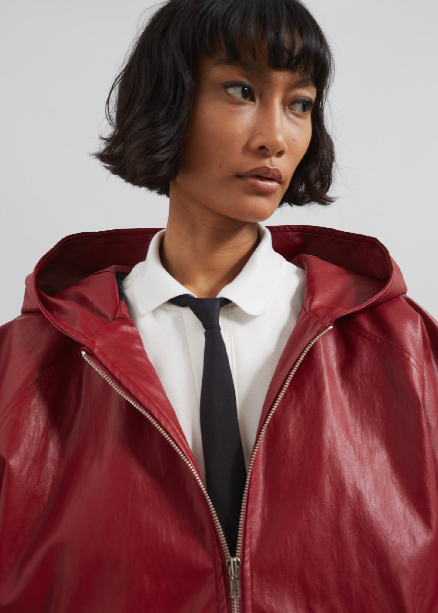 Burnaby Faux Leather Zip-Up Hoodie - Red