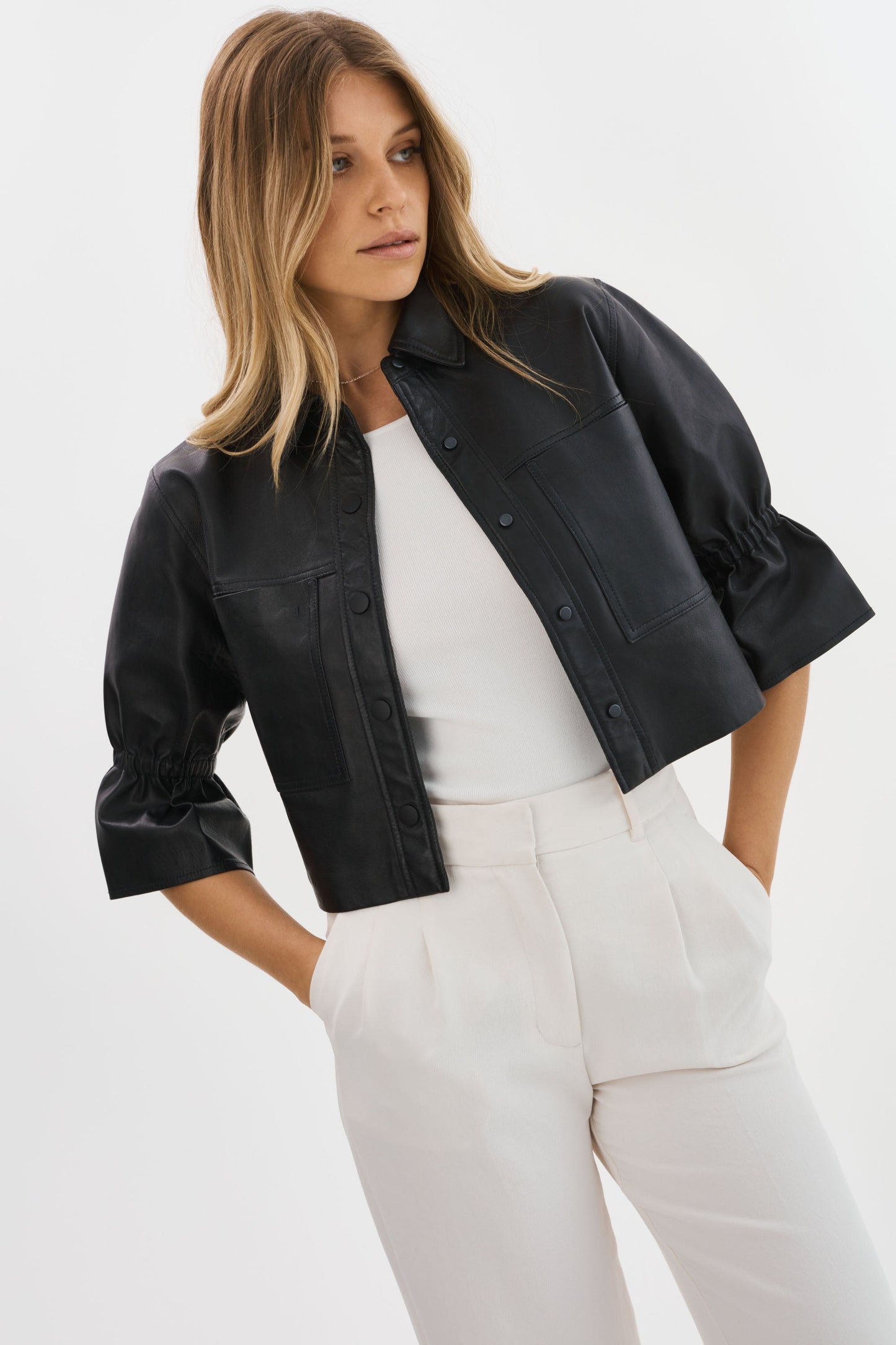 CAROLINA | Leather Ruffle Sleeve Jacket