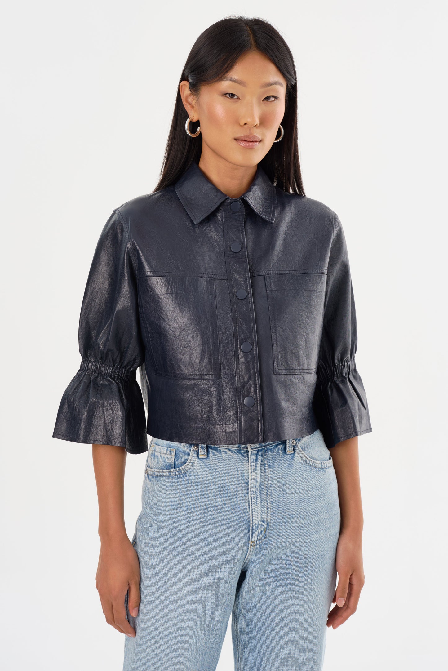 CAROLINA | Leather Ruffle Sleeve Jacket