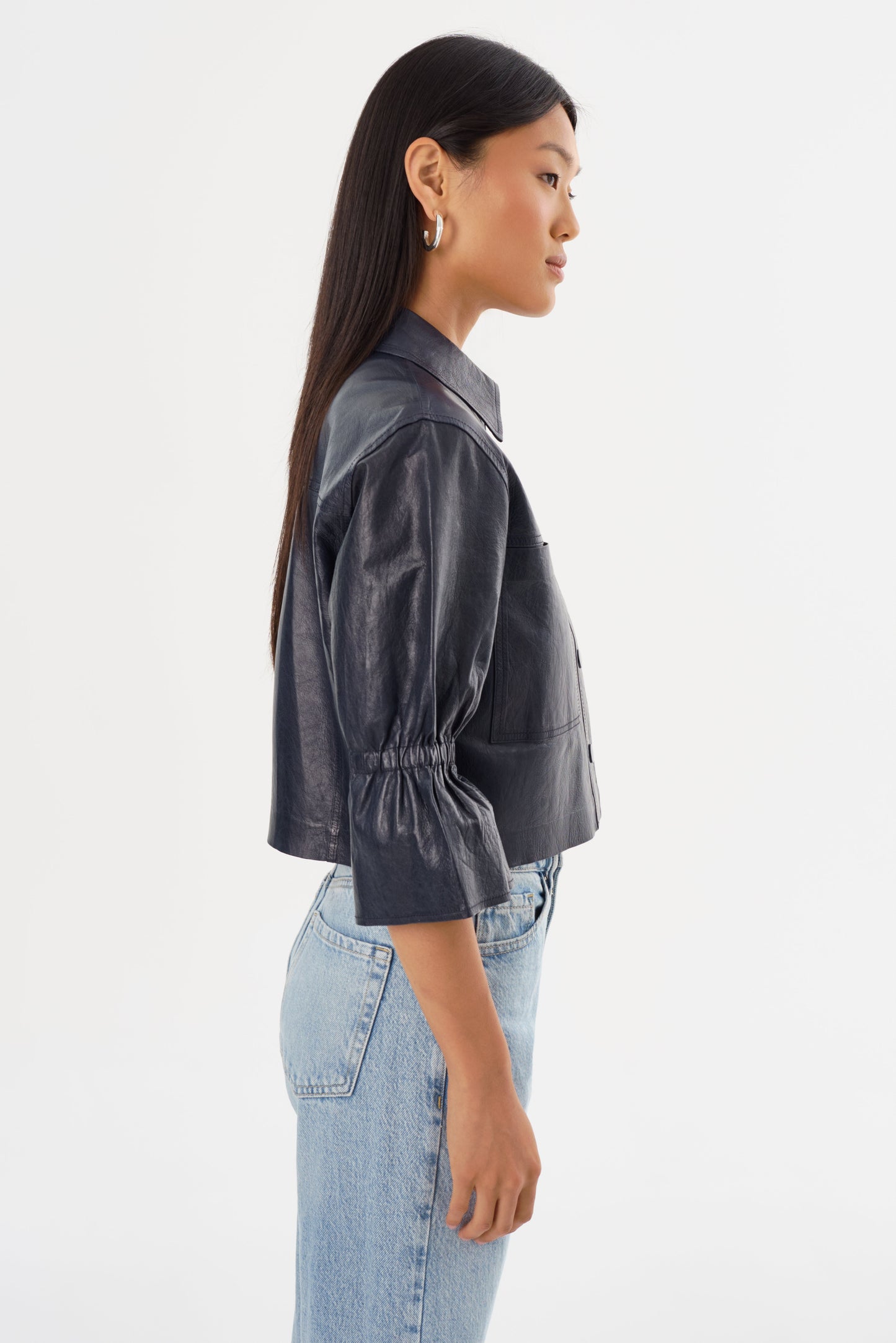 CAROLINA | Leather Ruffle Sleeve Jacket