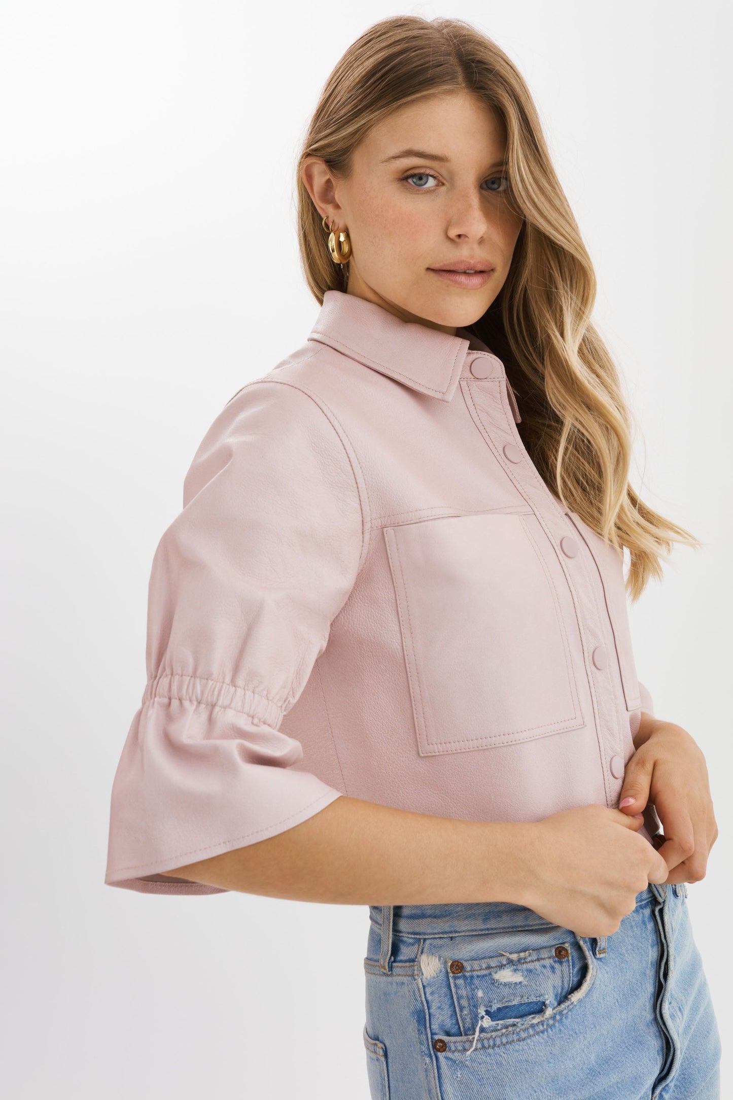 CAROLINA | Leather Ruffle Sleeve Jacket