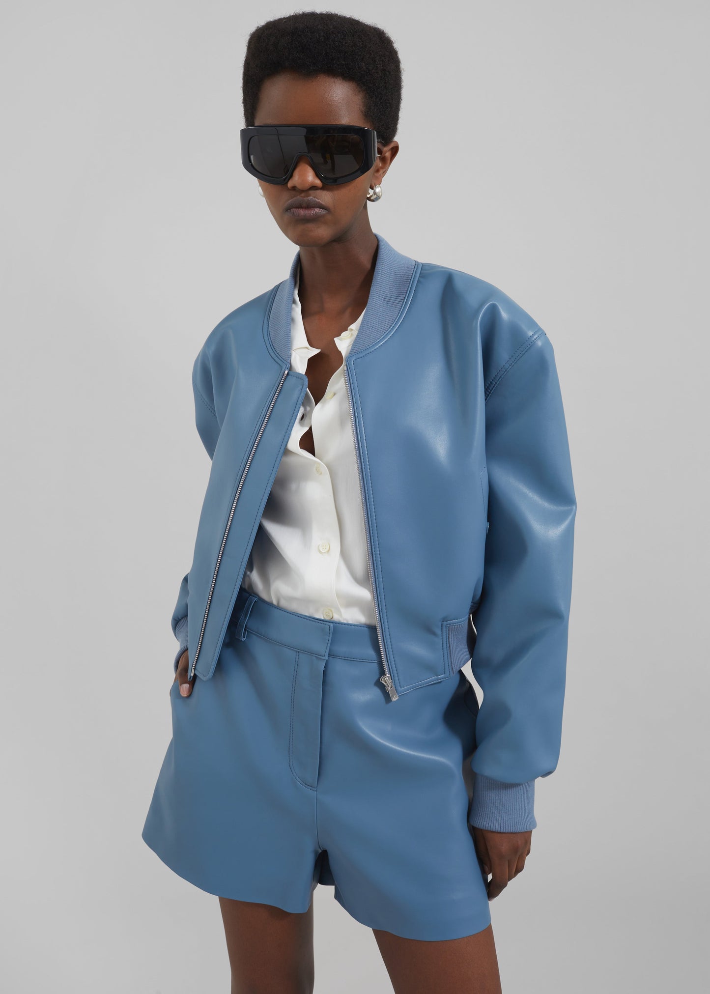 Cassie Faux Leather Bomber - Blue