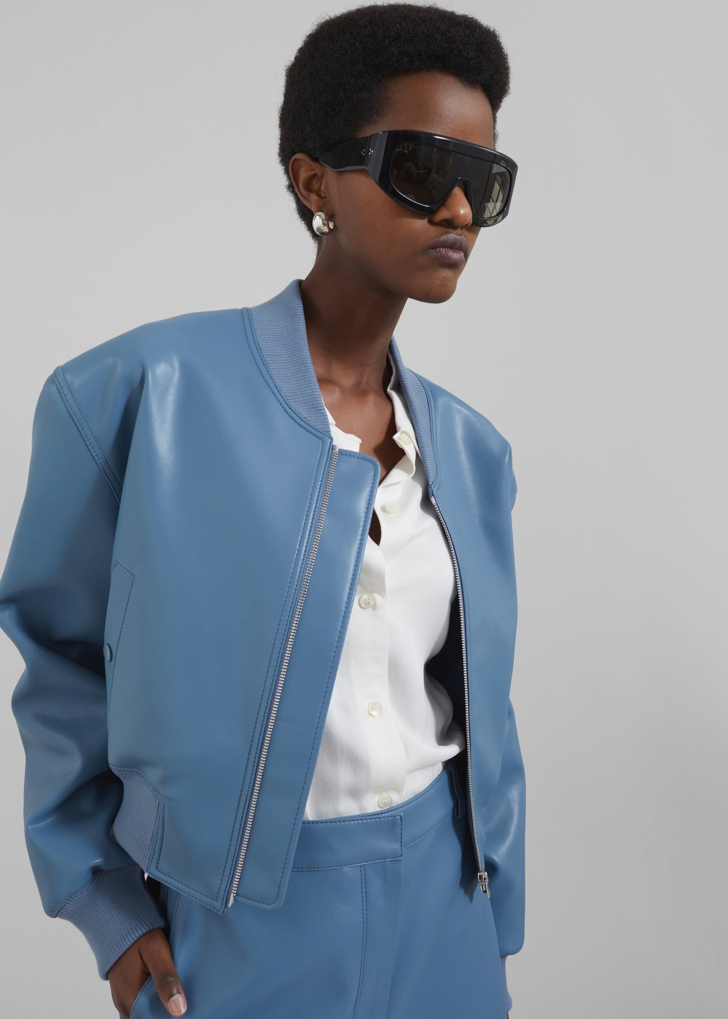 Cassie Faux Leather Bomber - Blue