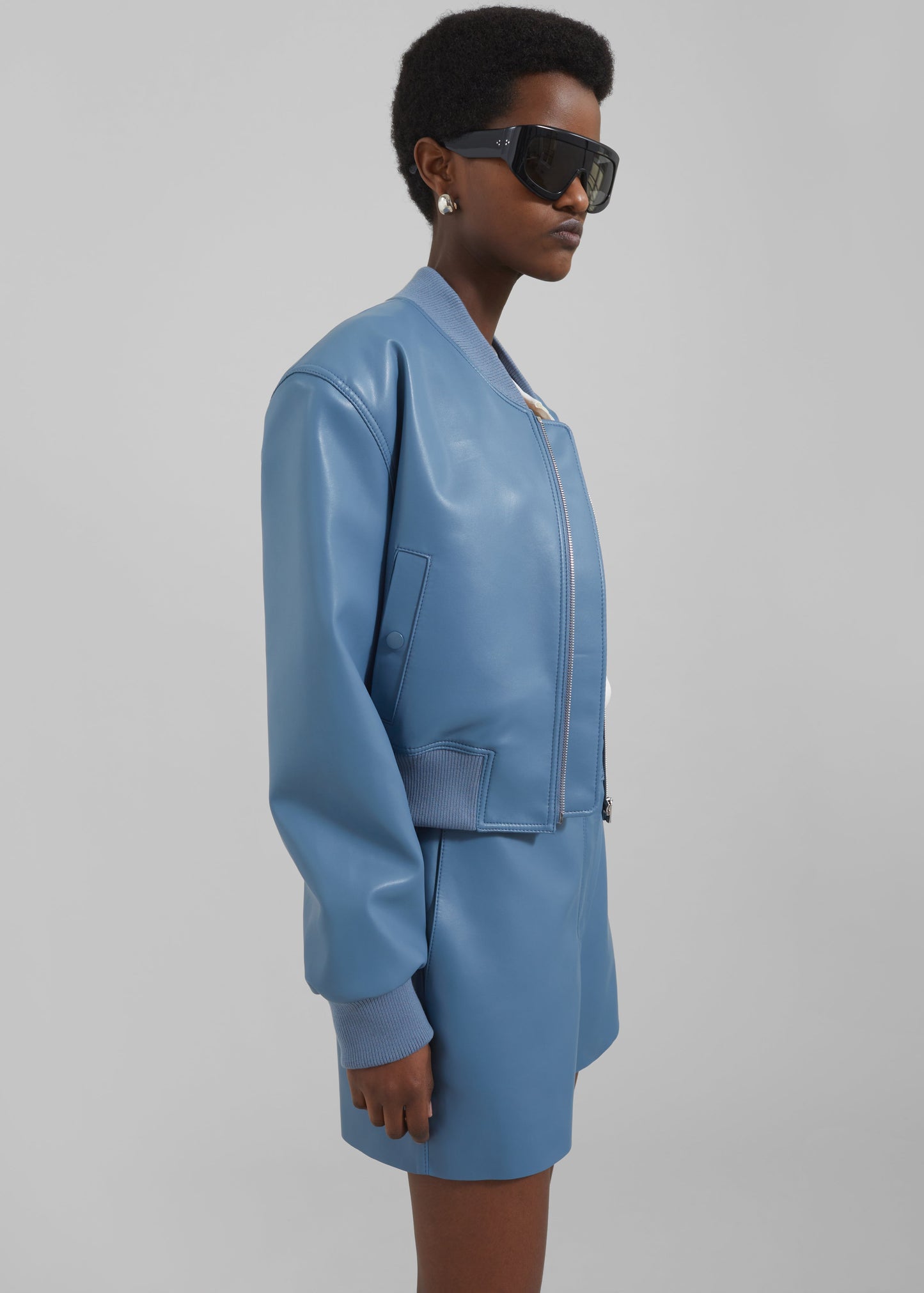 Cassie Faux Leather Bomber - Blue