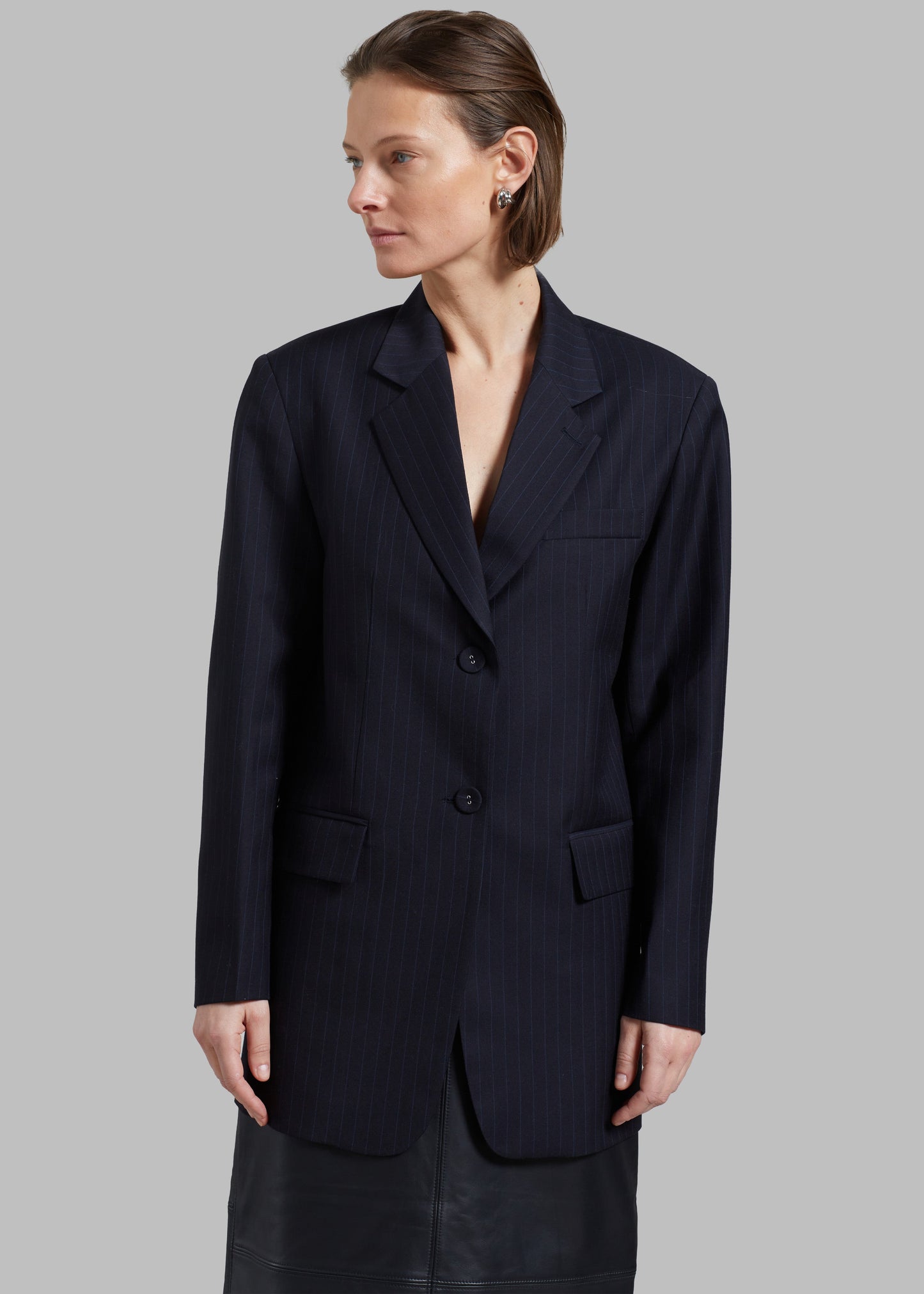 Cedric Open Back Blazer - Navy Stripe