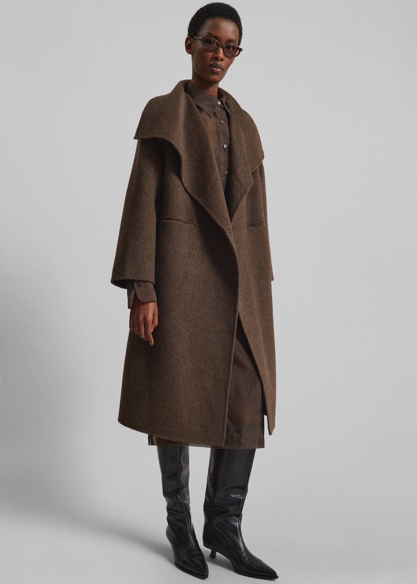 Cheshire Shawl Collar Wool Coat - Brown