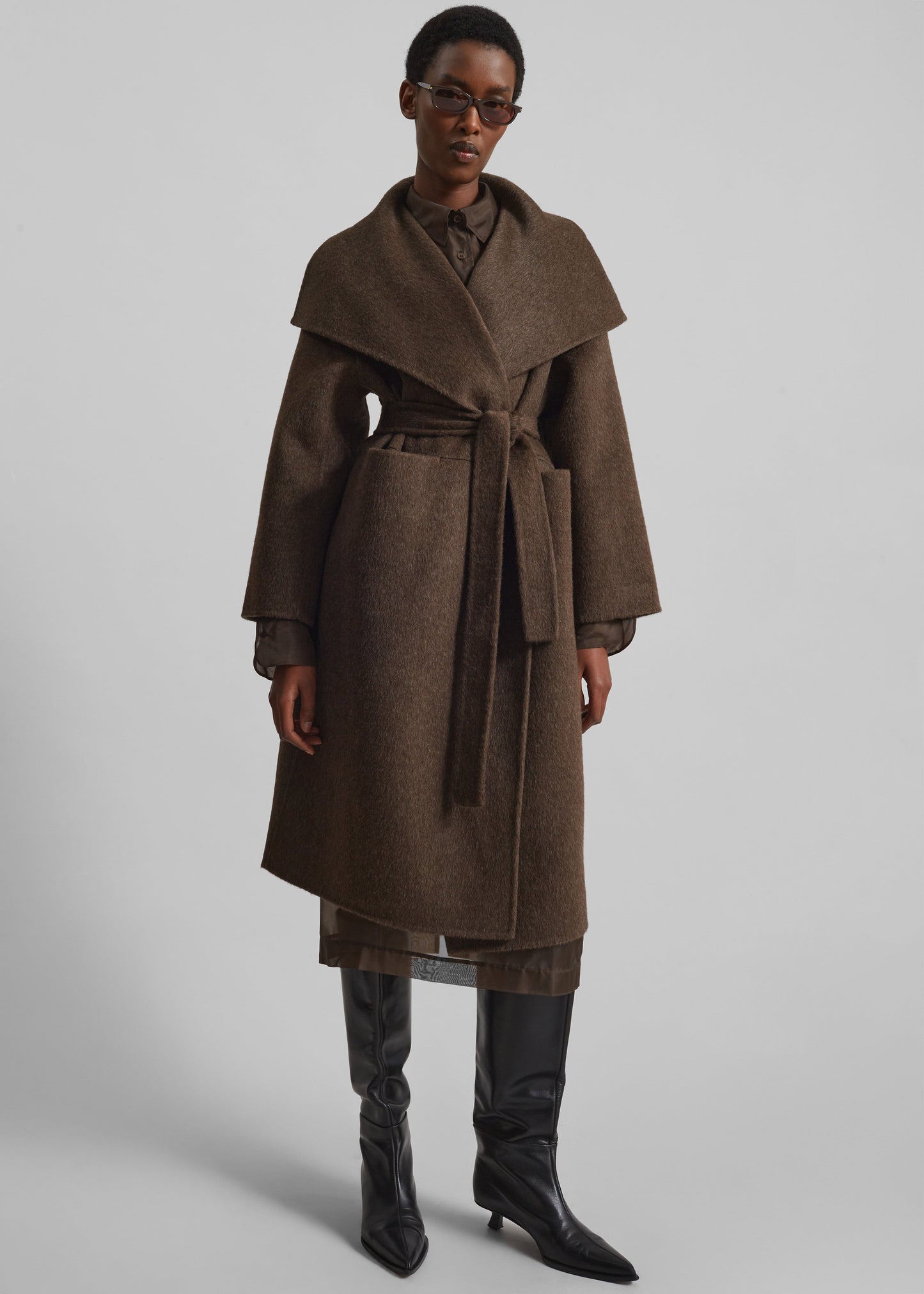 Cheshire Shawl Collar Wool Coat - Brown