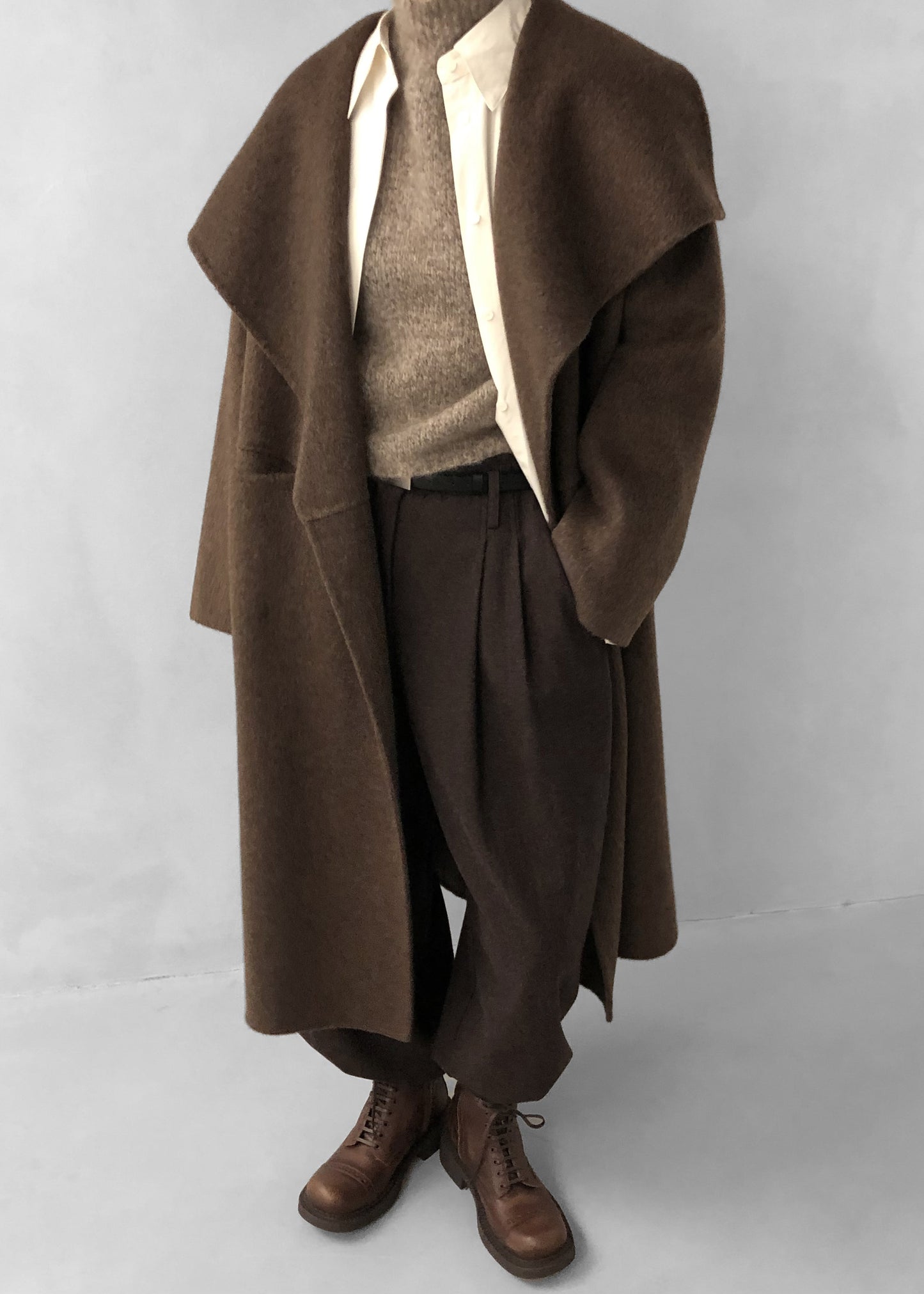 Cheshire Shawl Collar Wool Coat - Brown