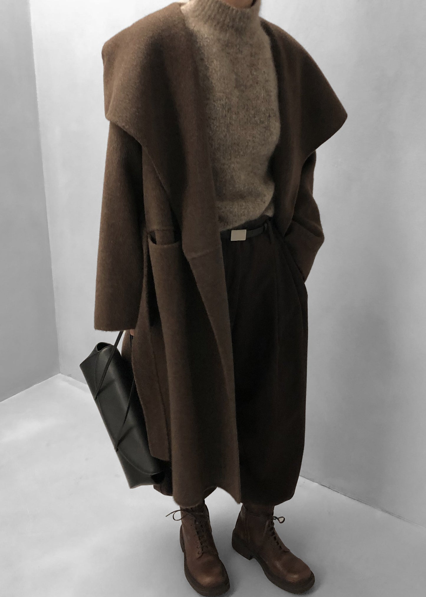 Cheshire Shawl Collar Wool Coat - Brown