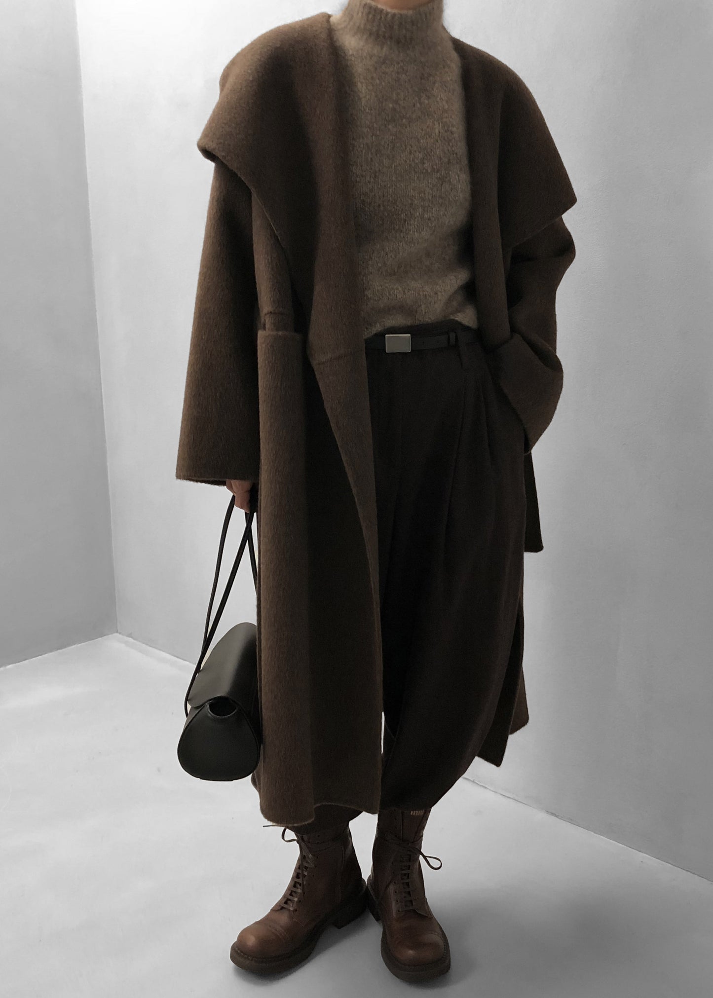 Cheshire Shawl Collar Wool Coat - Brown