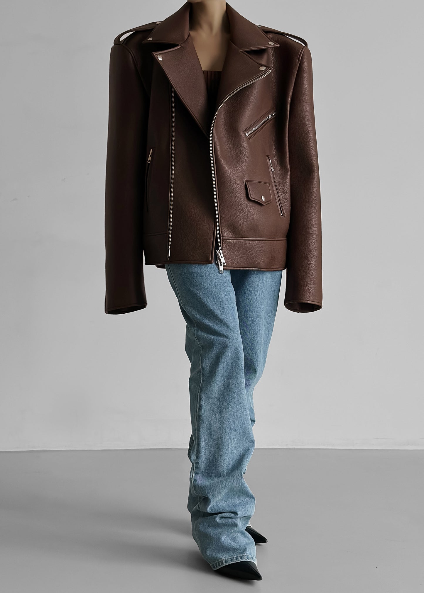 Chicago Oversized Biker Jacket - Brown