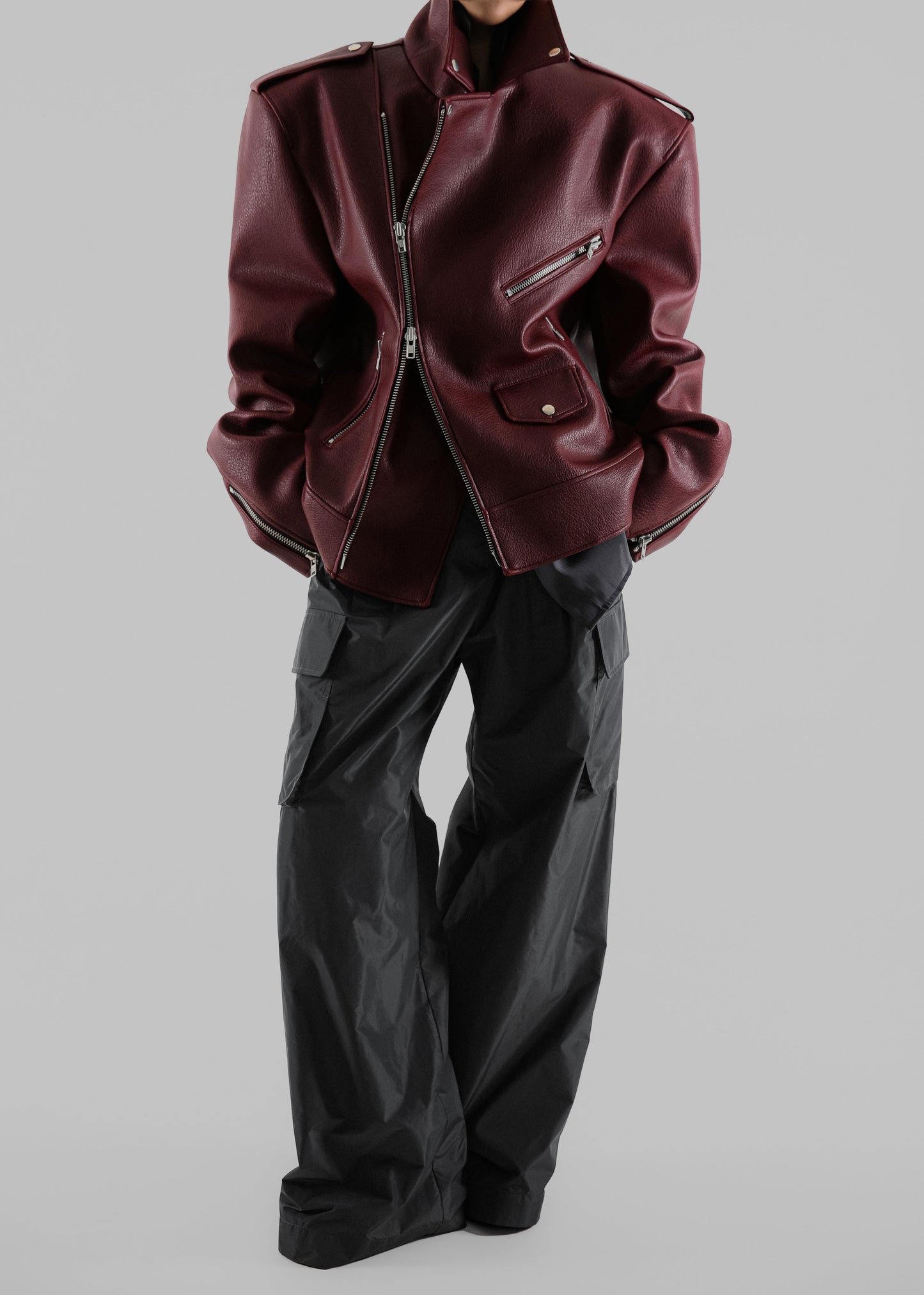 Chicago Oversized Biker Jacket - Burgundy