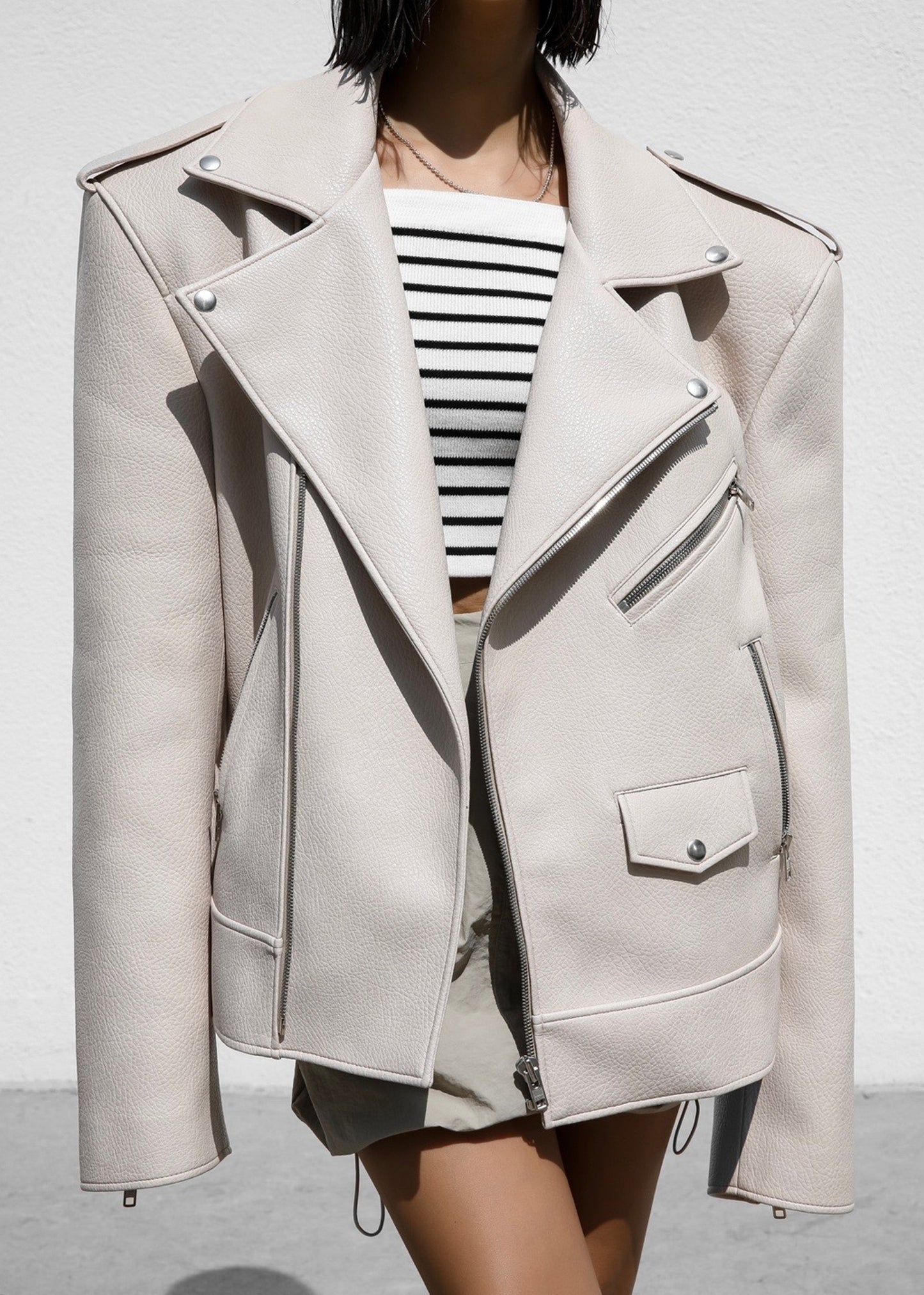 Chicago Oversized Biker Jacket - Cream