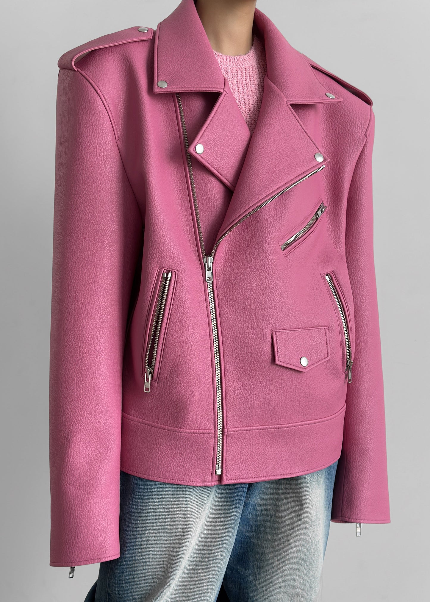 Chicago Oversized Biker Jacket - Pink