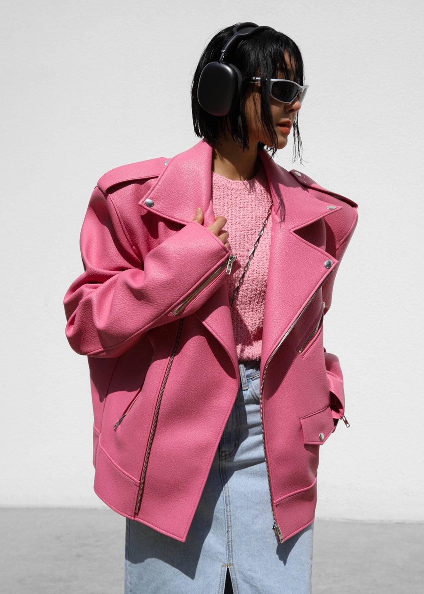 Chicago Oversized Biker Jacket - Pink