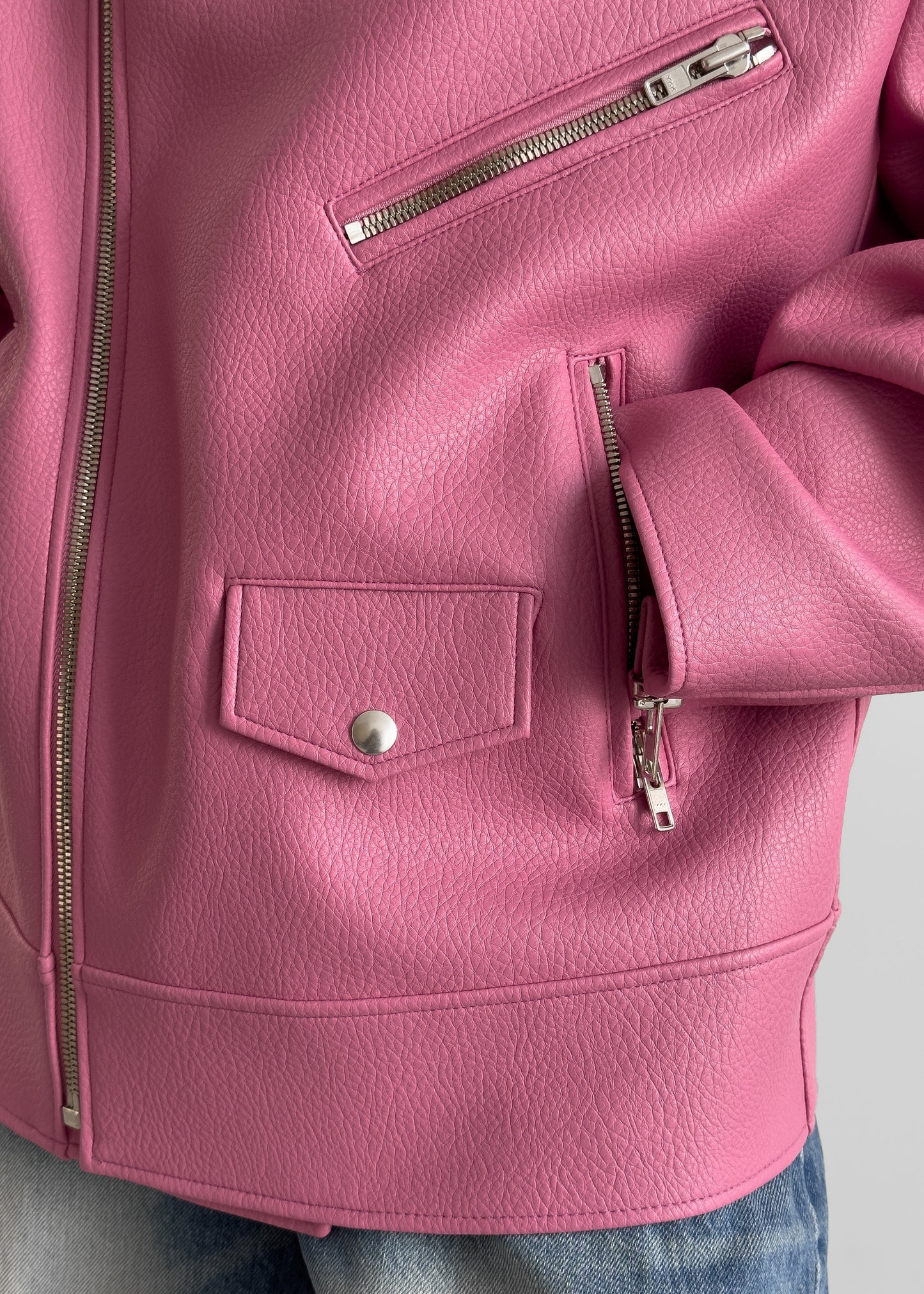 Chicago Oversized Biker Jacket - Pink