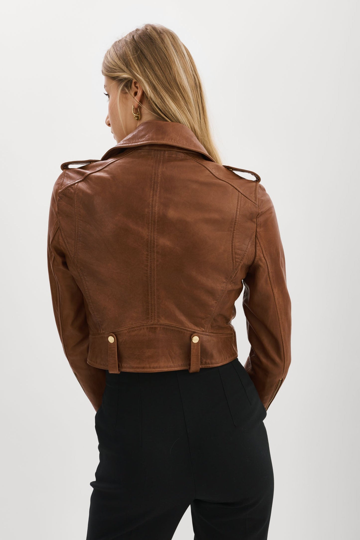 CIARA GOLD | Cropped Leather Biker Jacket