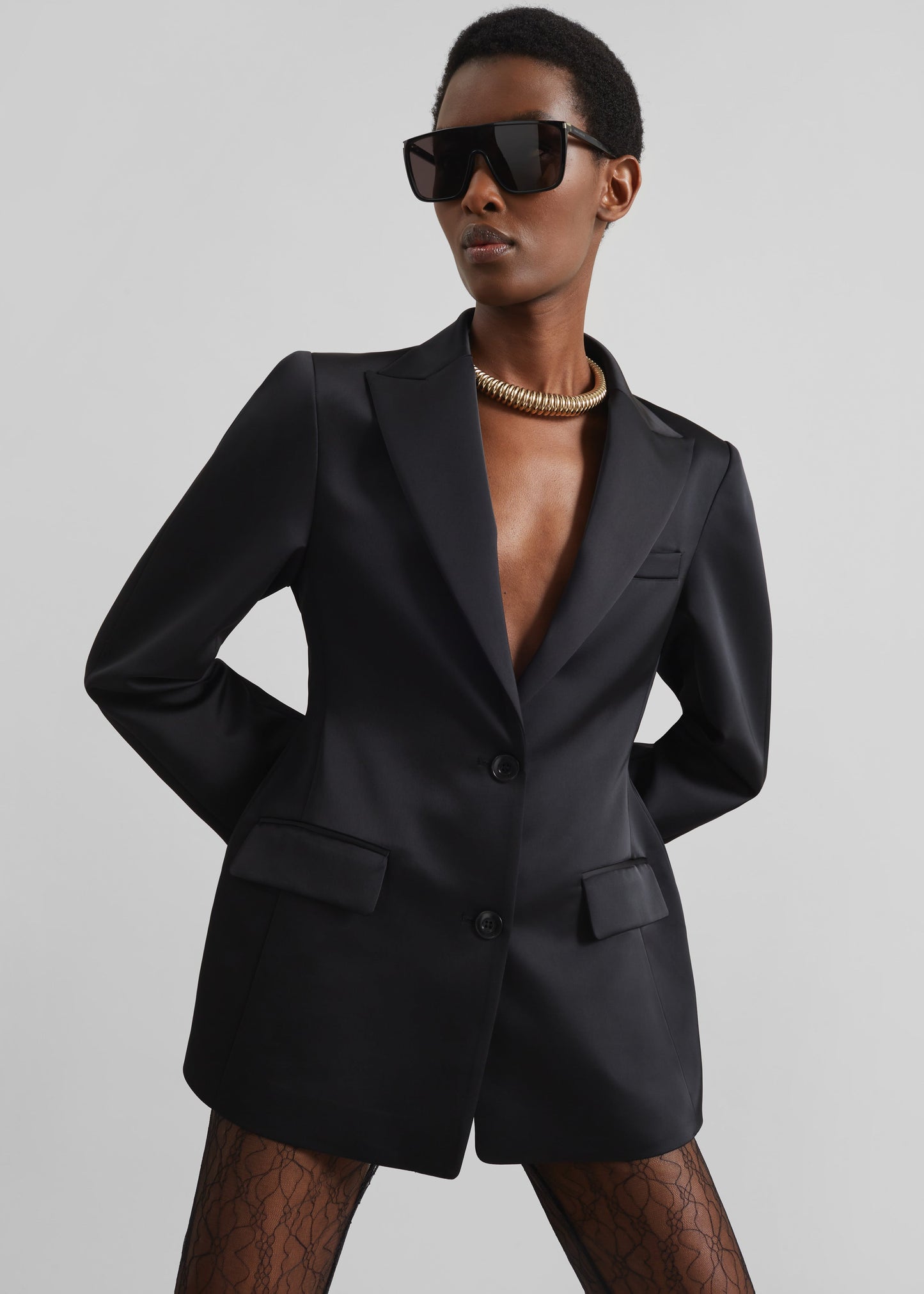 Colette Hourglass Satin Blazer - Black