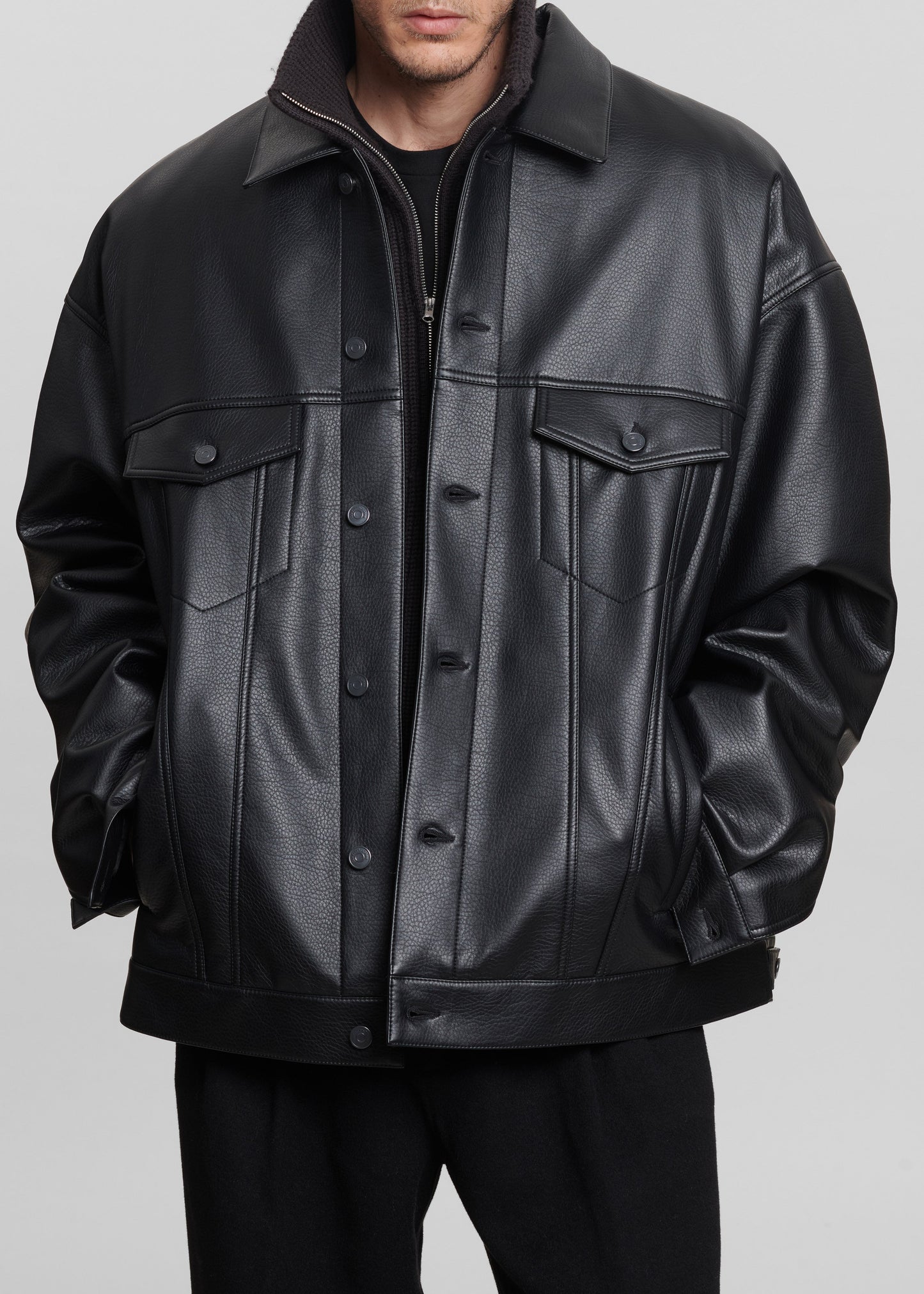 Conan Faux Leather Jacket - Black