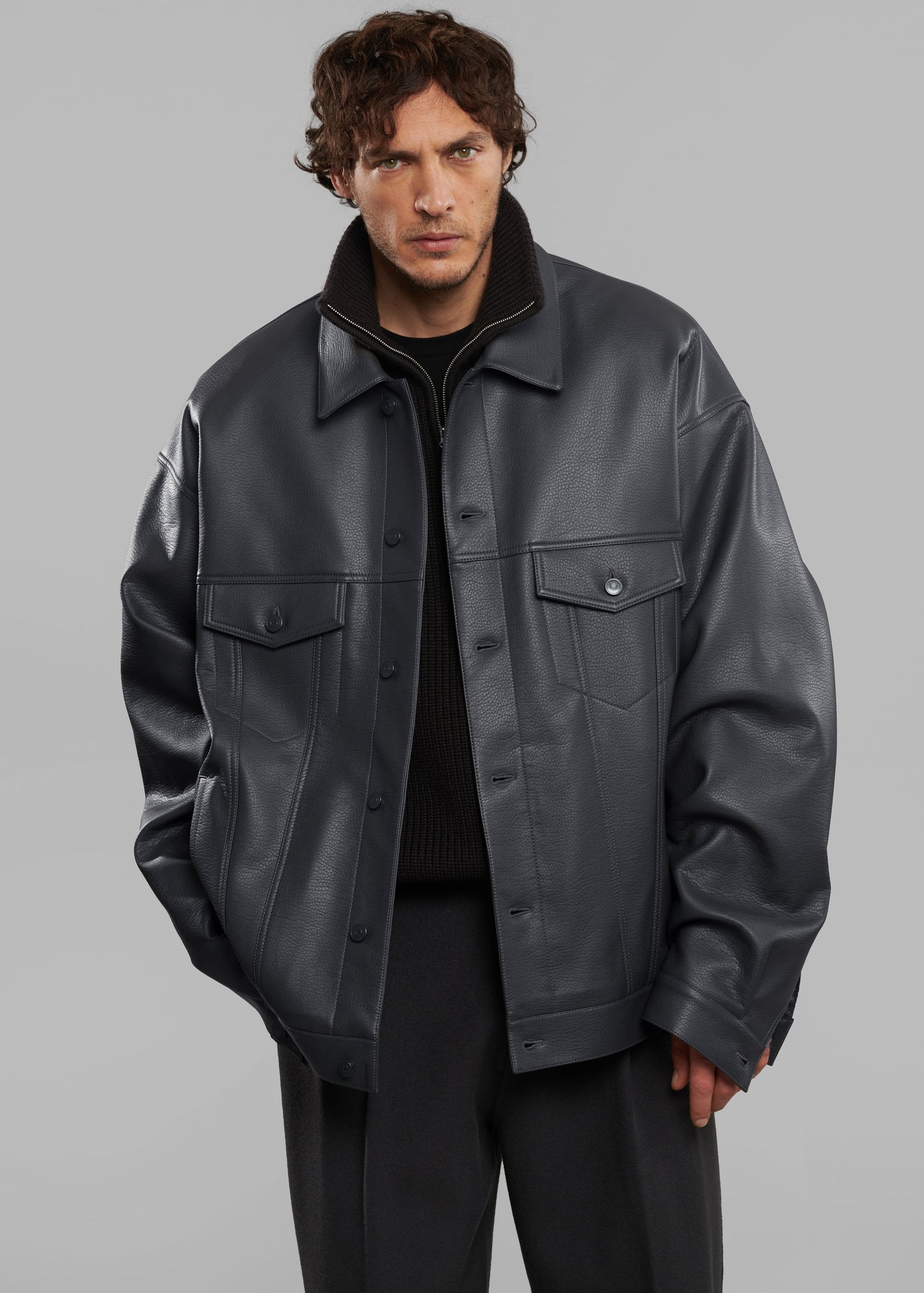 Conan Faux Leather Jacket - Dark Grey