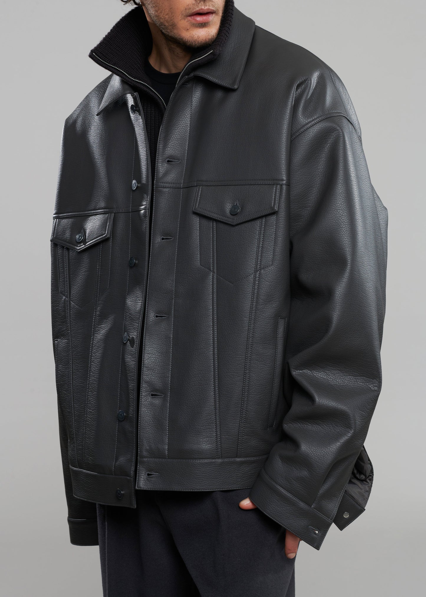 Conan Faux Leather Jacket - Dark Grey