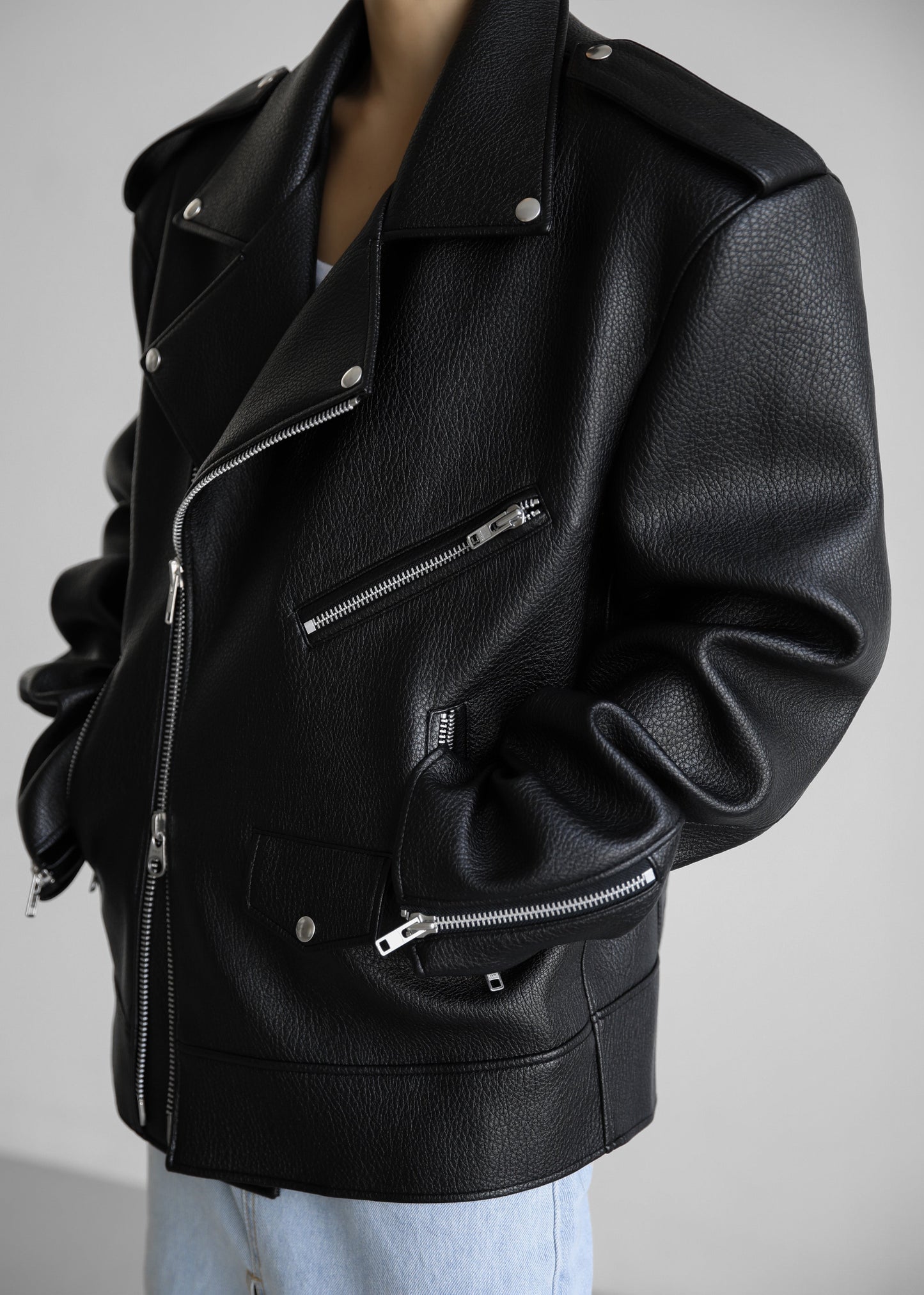 Chicago Oversized Biker Jacket - Black