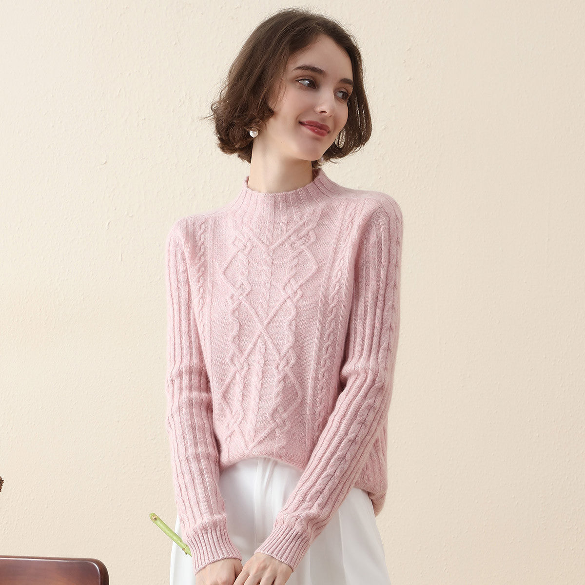 100% Cashmere Mock Neck Knit Sweater