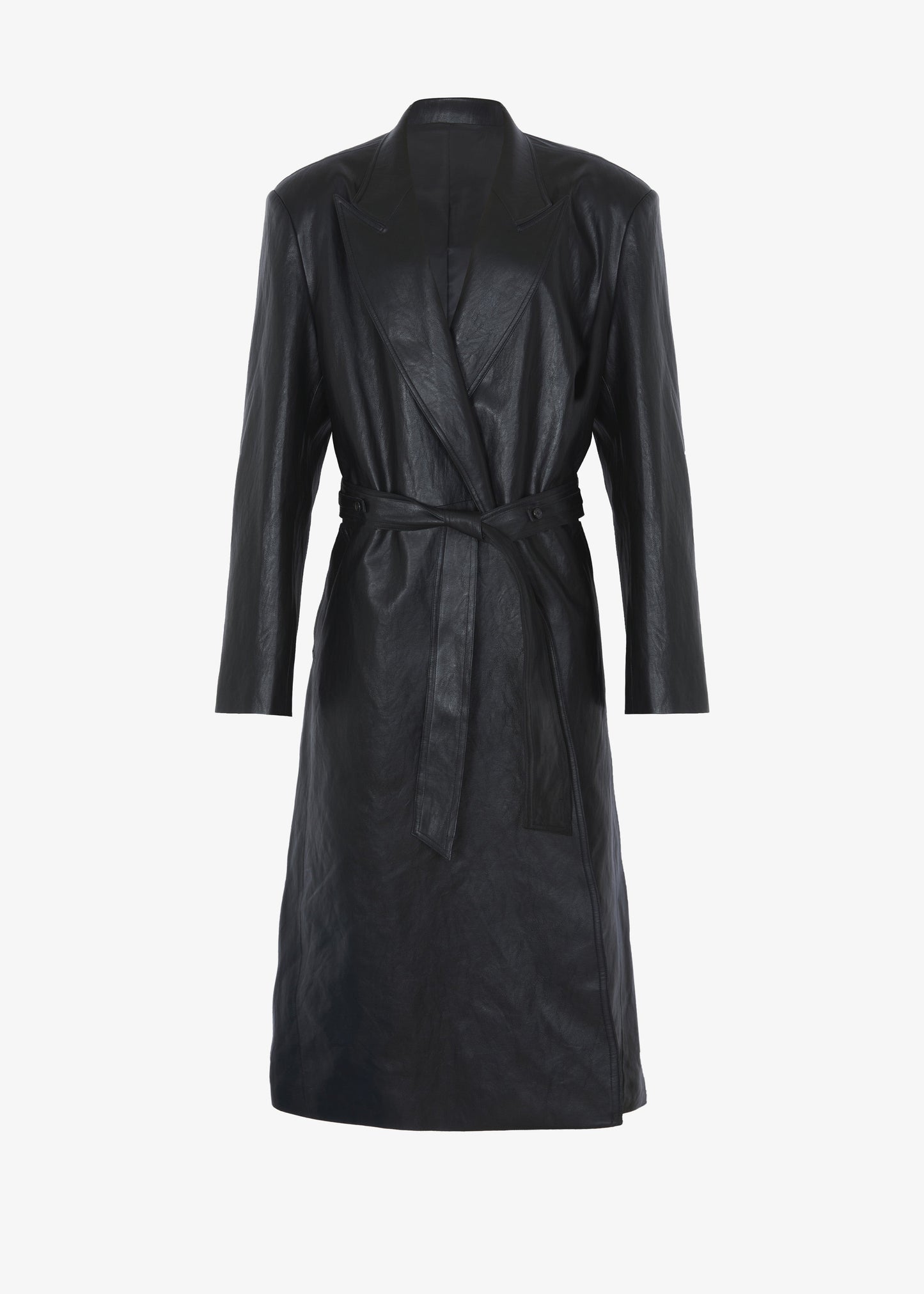 Connie Faux Leather Belted Trench Coat - Black