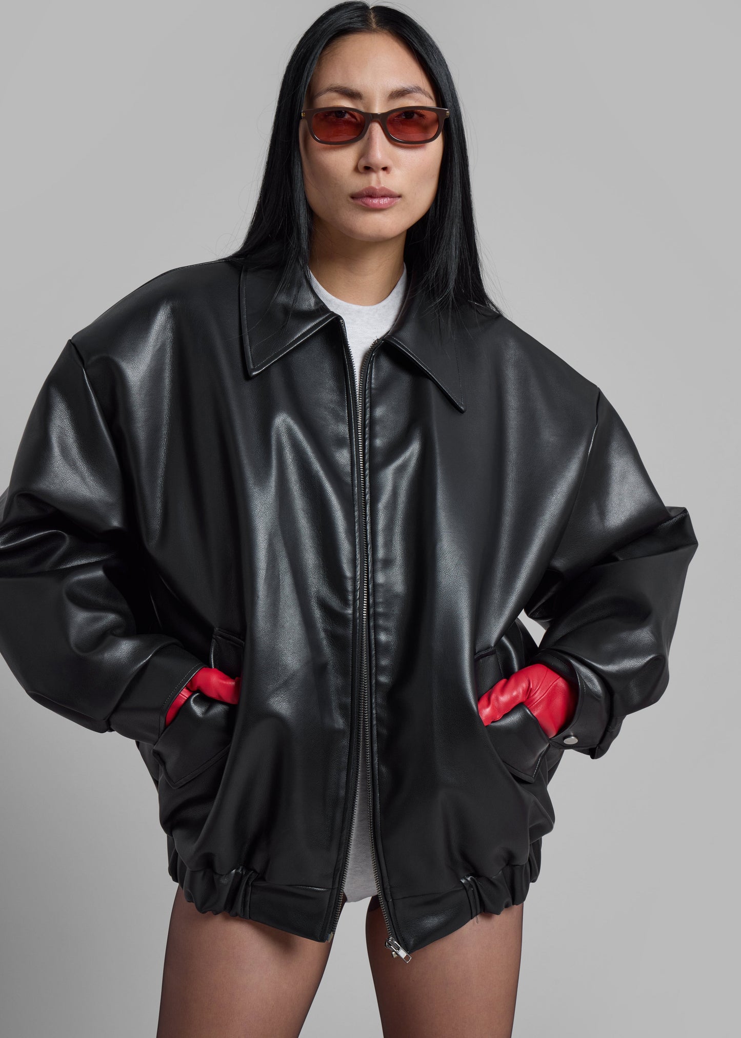 Elden Faux Leather Bomber Jacket - Black