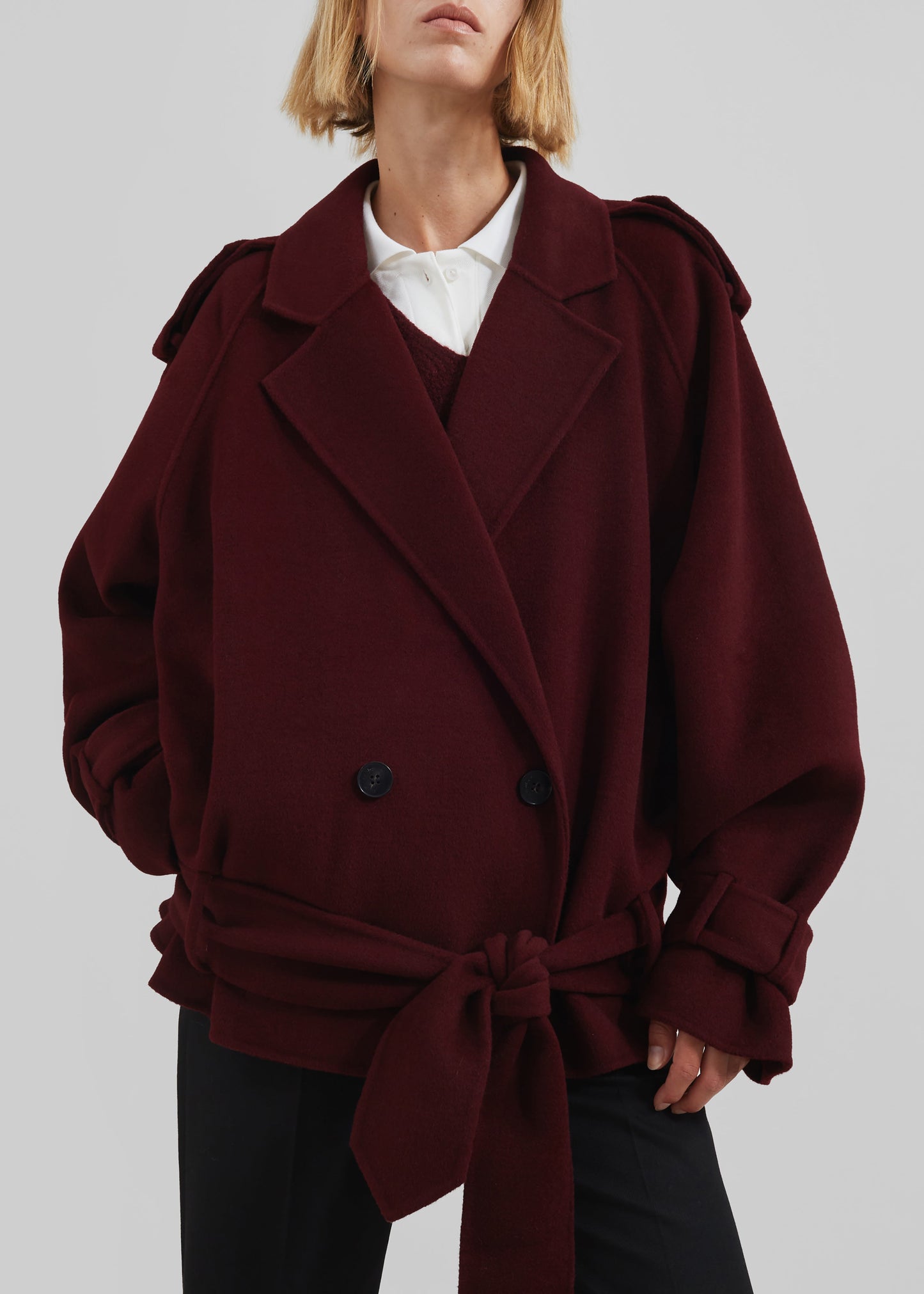 Elys Short Wool Trench - Burgundy