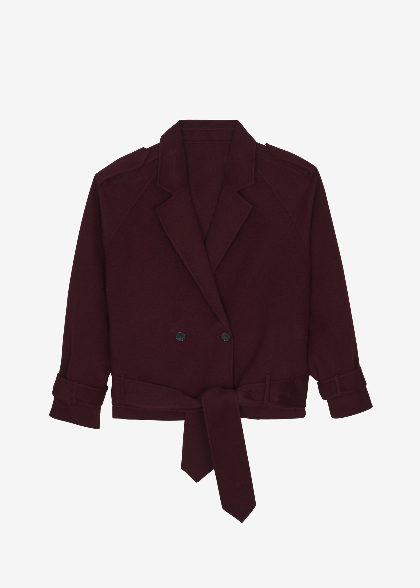 Elys Short Wool Trench - Burgundy