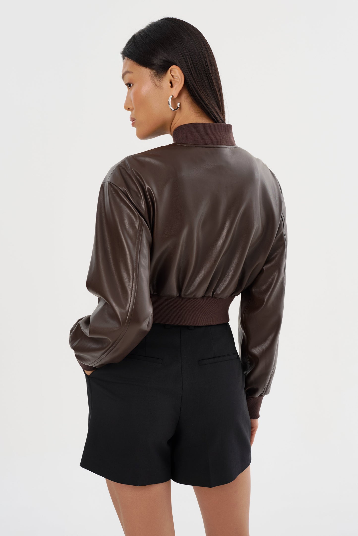 EVELIN | Faux Leather Cropped Bomber