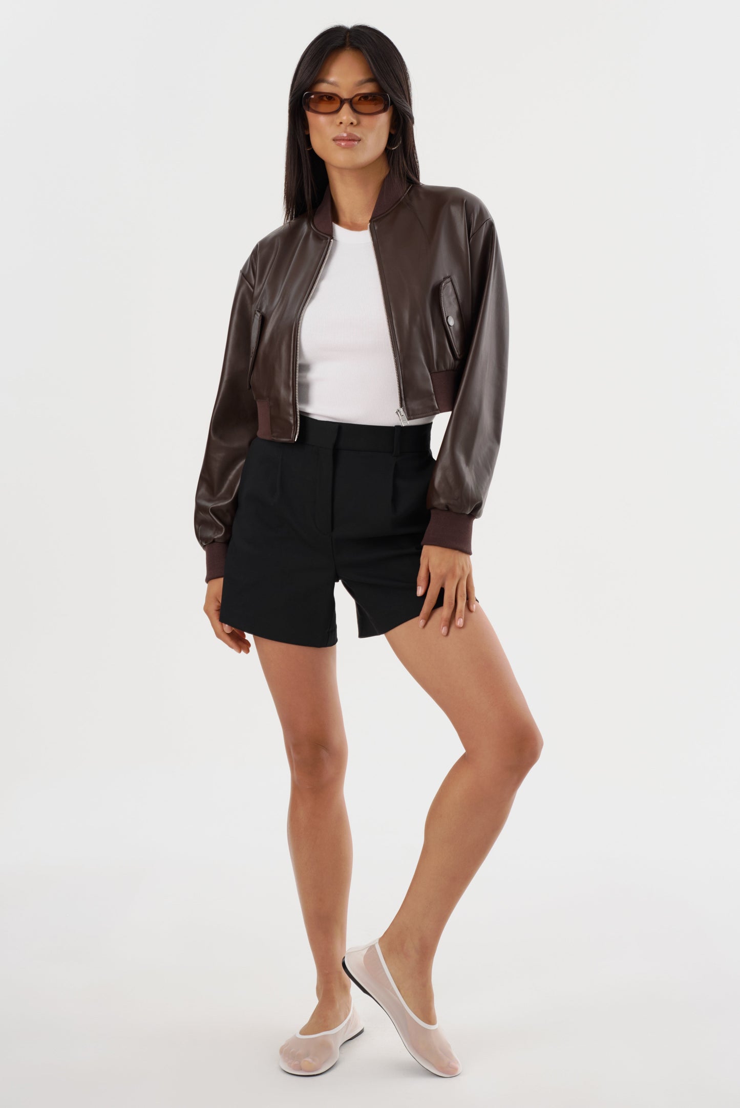 EVELIN | Faux Leather Cropped Bomber