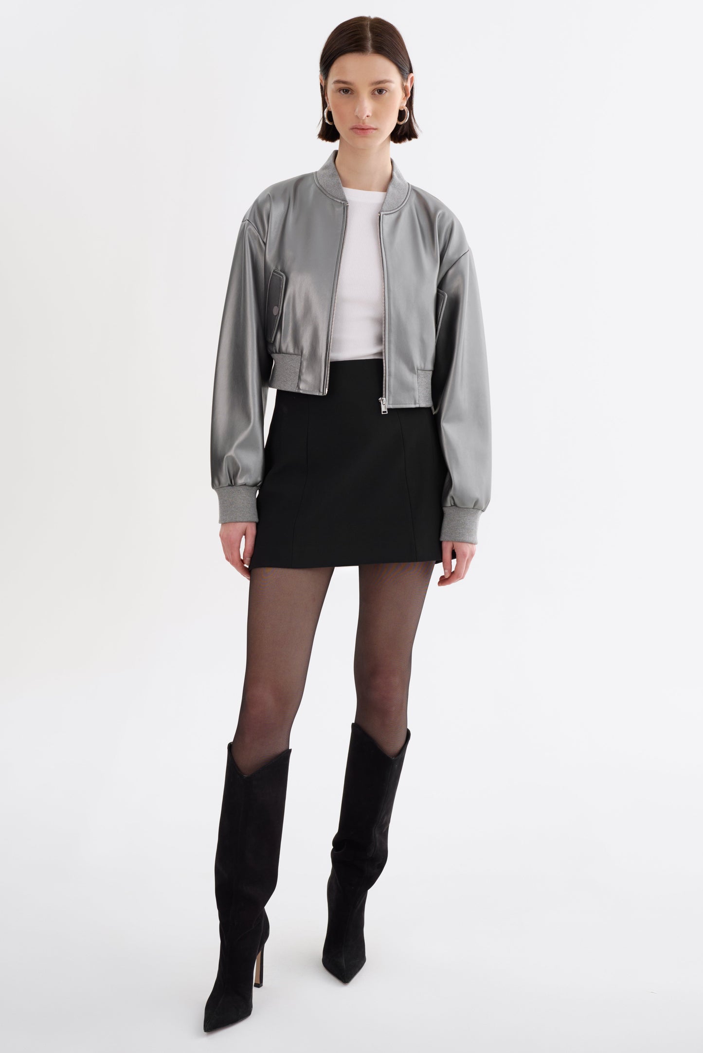 EVELIN | Faux Leather Cropped Bomber