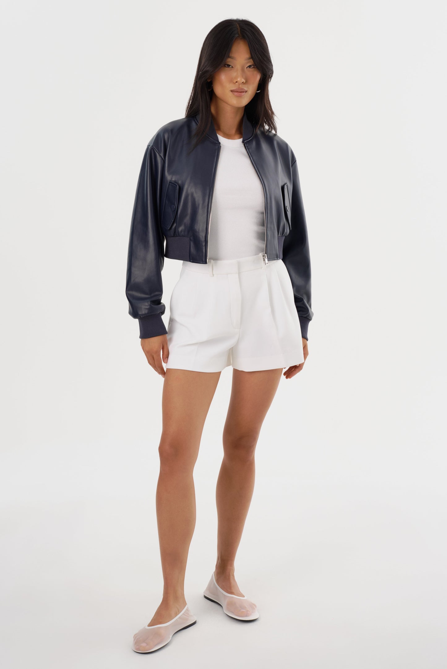 EVELIN | Faux Leather Cropped Bomber