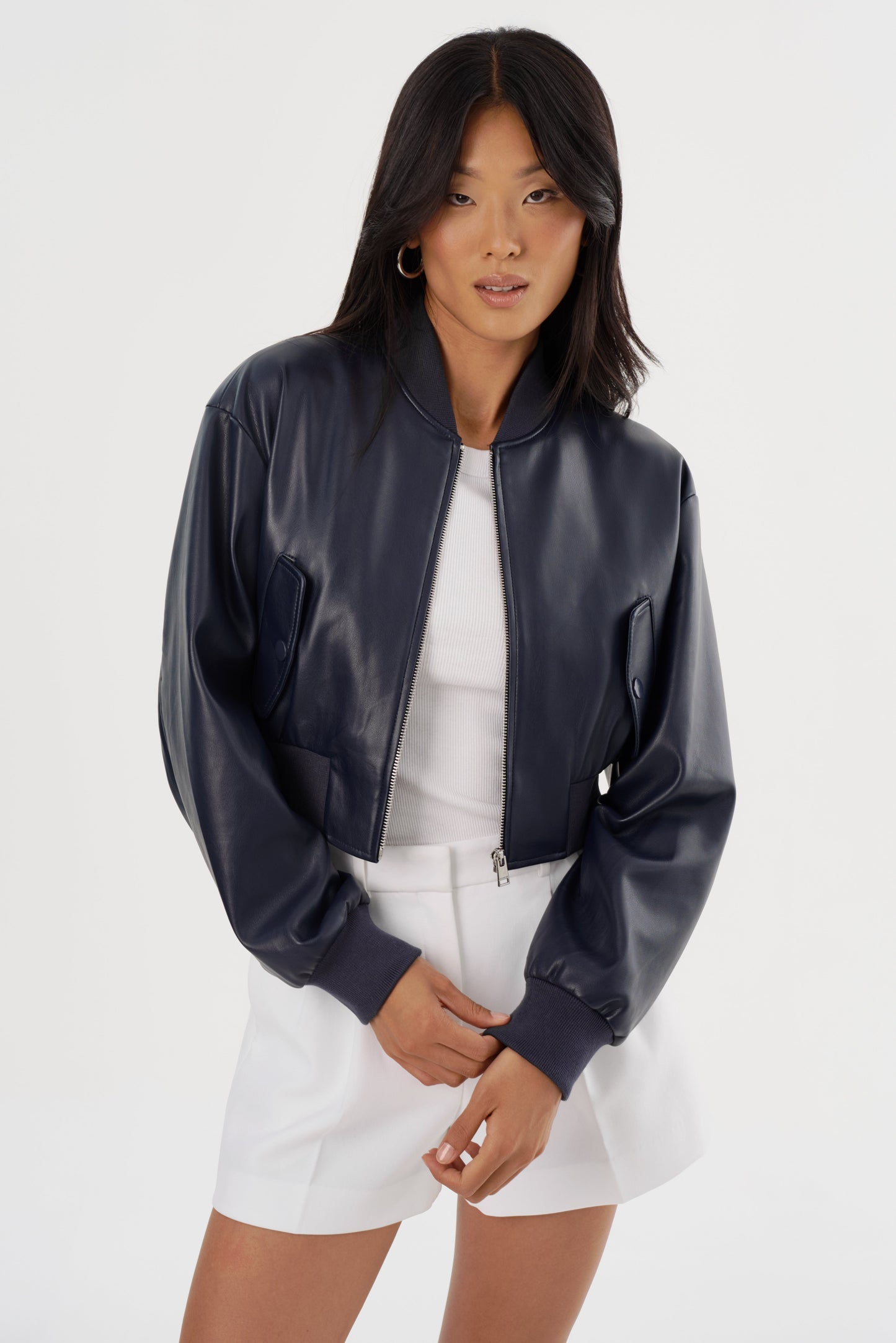 EVELIN | Faux Leather Cropped Bomber