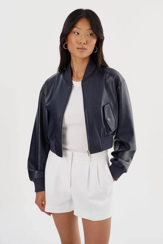 EVELIN | Faux Leather Cropped Bomber