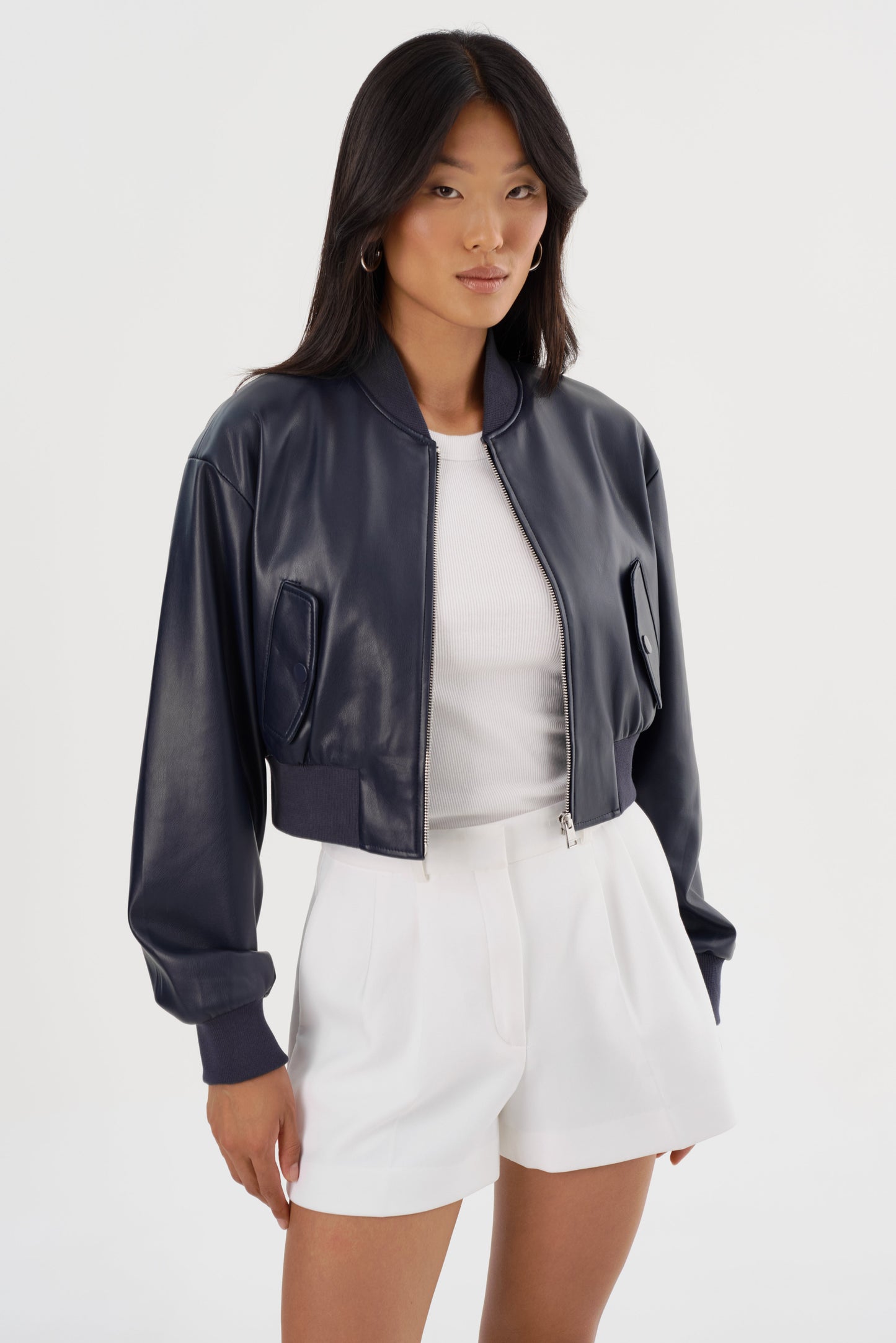 EVELIN | Faux Leather Cropped Bomber