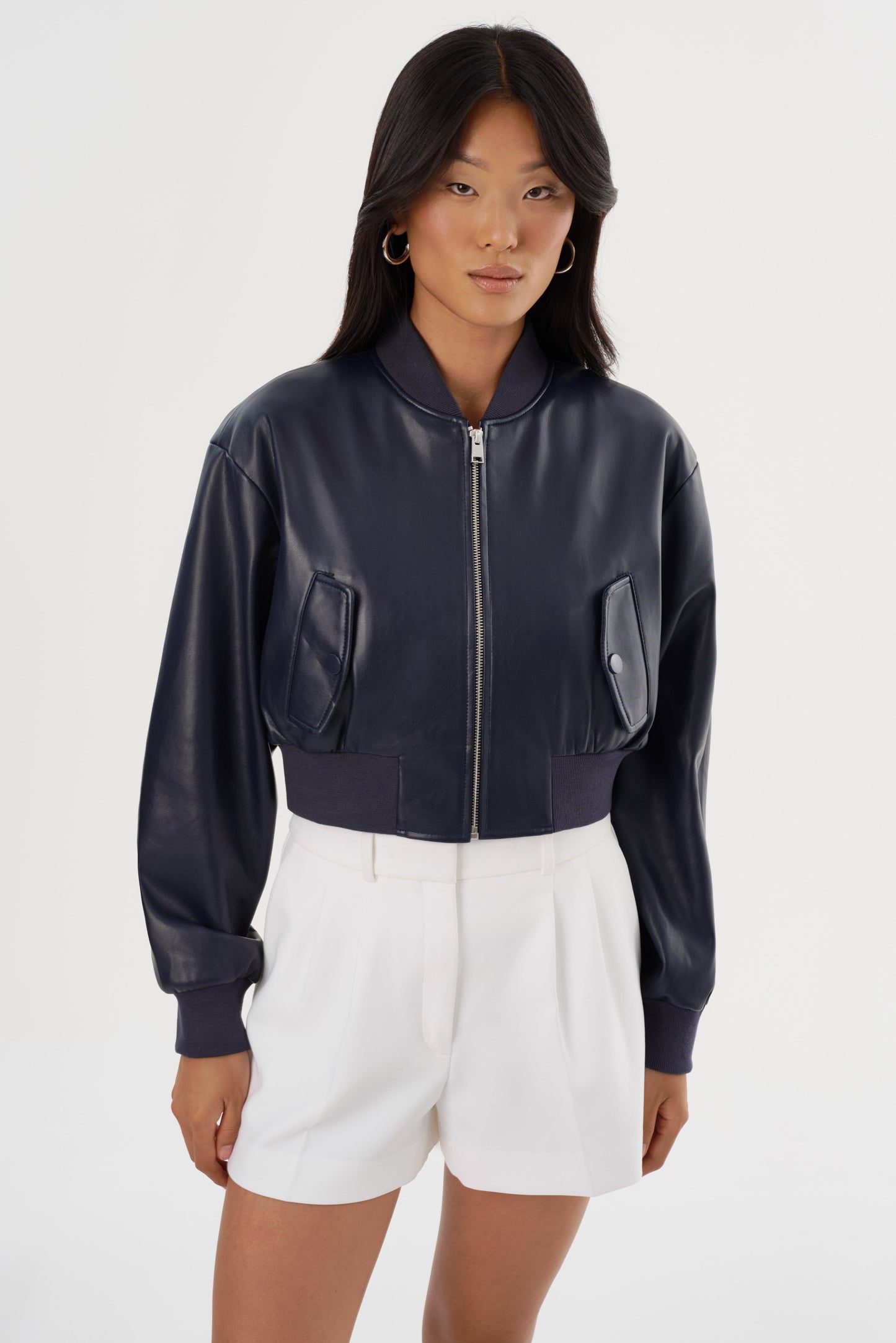 EVELIN | Faux Leather Cropped Bomber